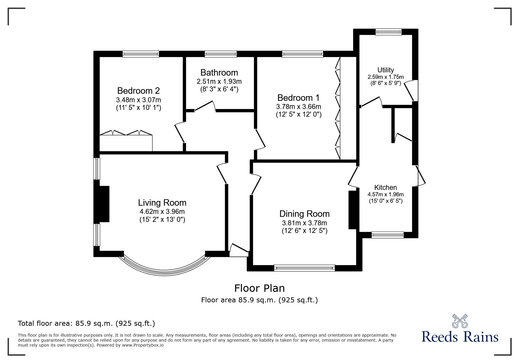 Floorplan of 2 bedroom Detached Bungalow for sale, Heaton Road, Gledholt, Huddersfield, West Yorkshire, HD1