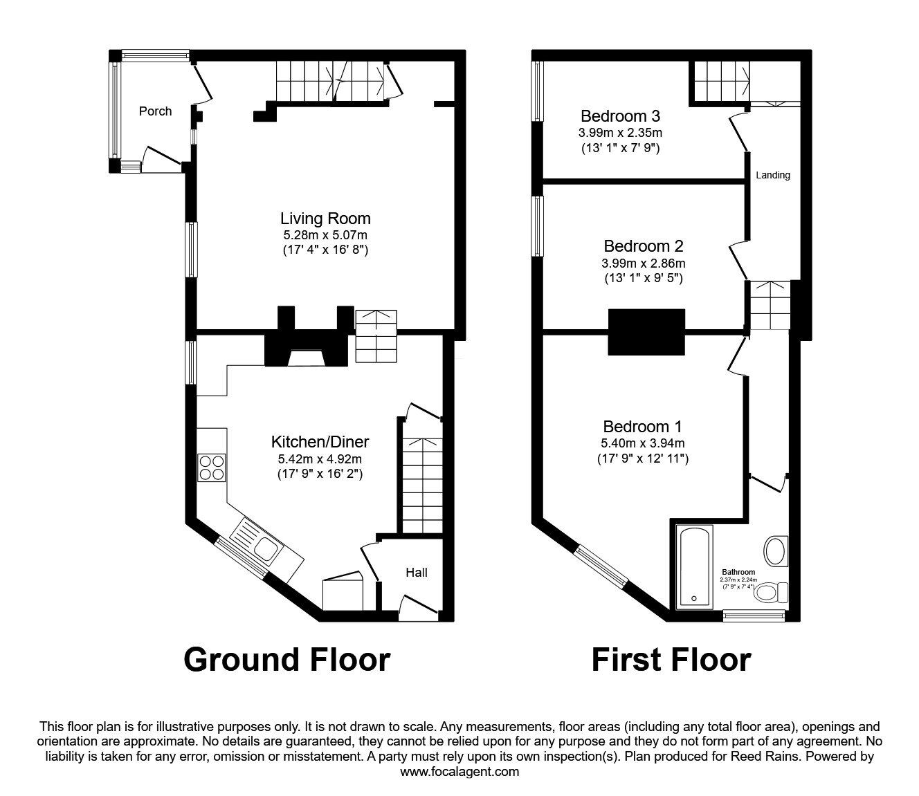 Floorplan of 3 bedroom Mid Terrace House to rent, Fall Lane, Hartshead, West Yorkshire, WF15