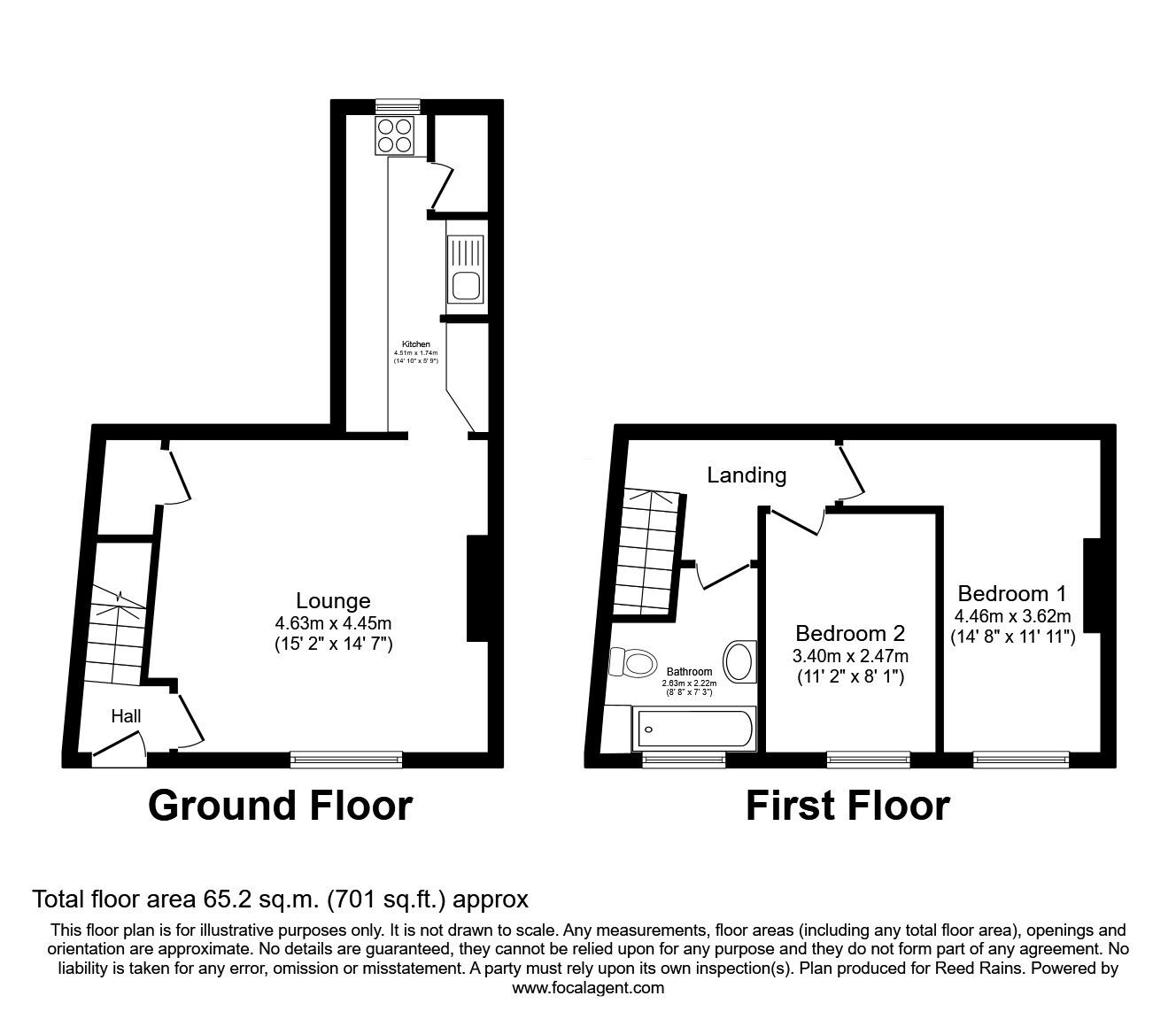 Floorplan of 2 bedroom Mid Terrace House for sale, Cowcliffe Hill Road, Huddersfield, West Yorkshire, HD2