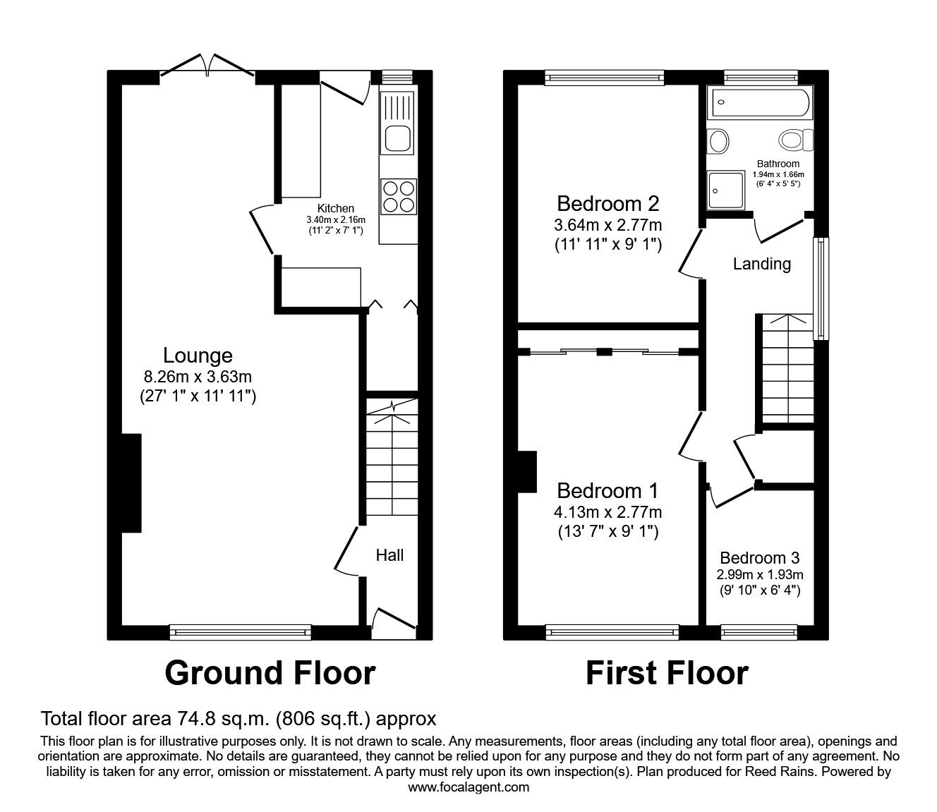 Floorplan of 3 bedroom Semi Detached Property to rent, Grasmere Road, Huddersfield, West Yorkshire, HD1