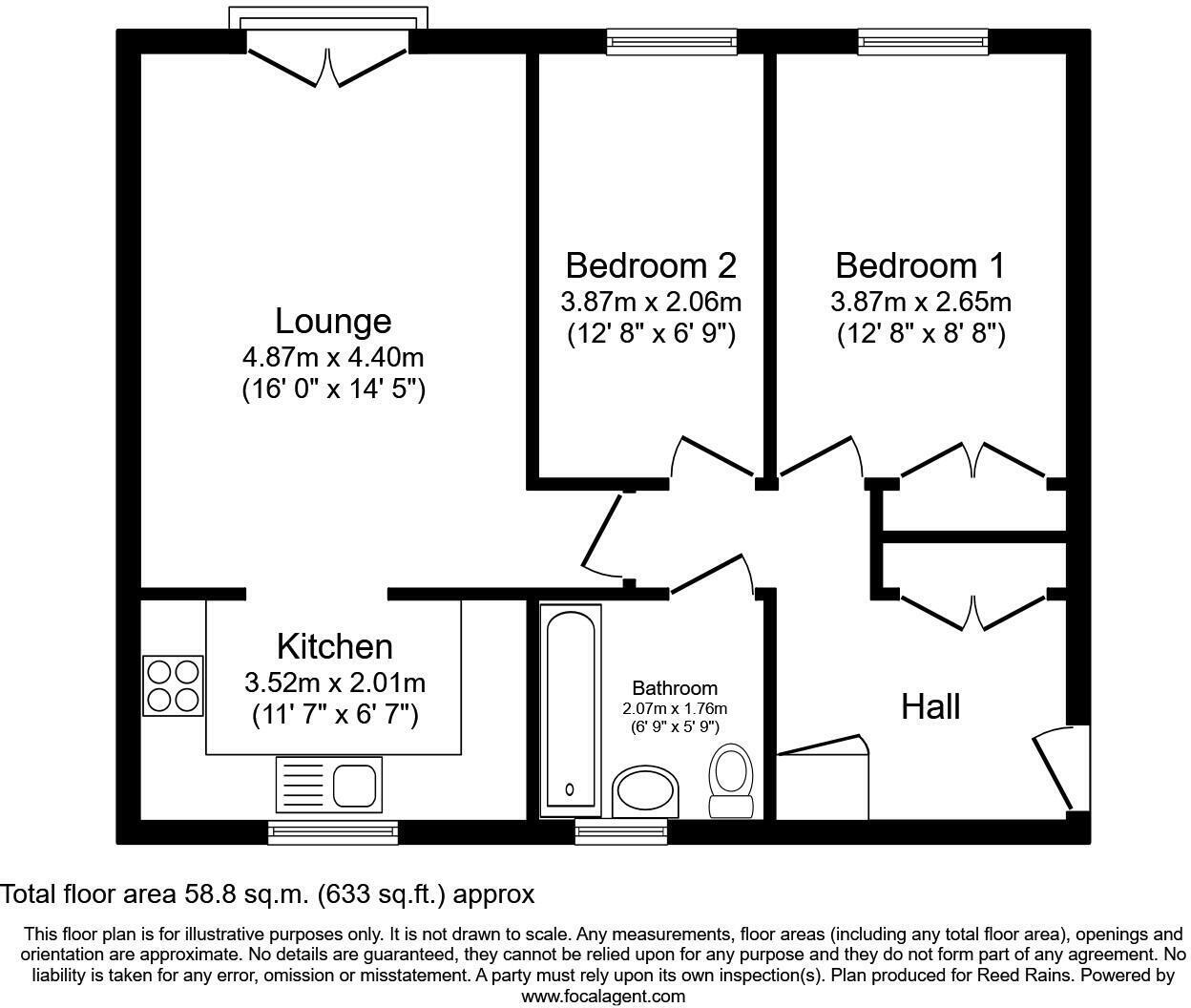 Floorplan of 2 bedroom  Flat to rent, Greenlea Court, Huddersfield, West Yorkshire, HD5