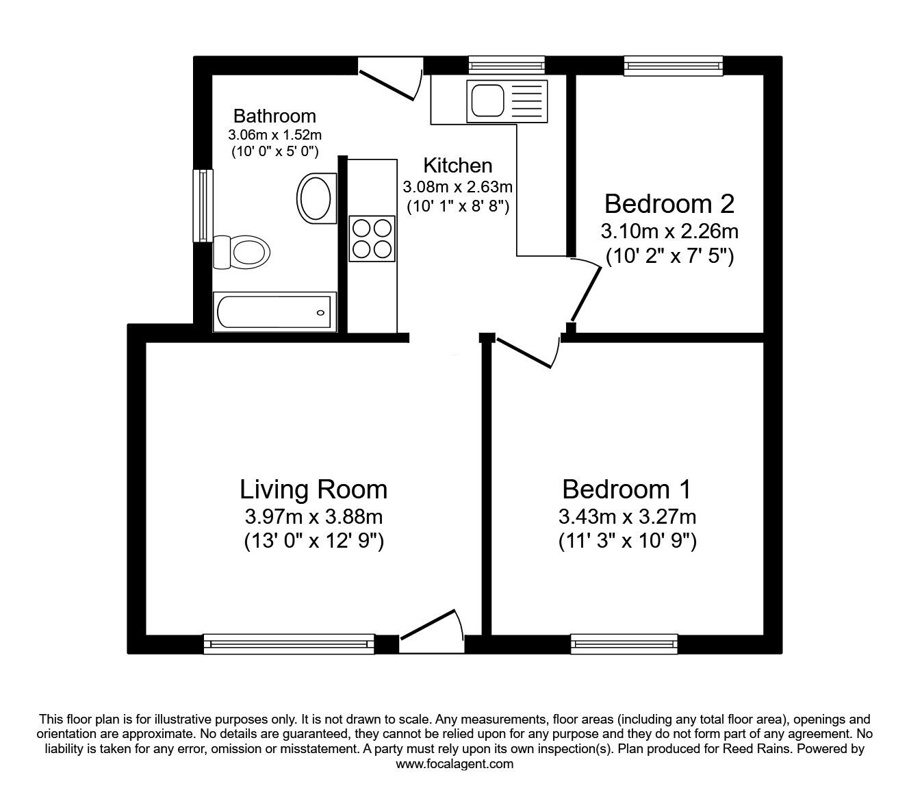 Floorplan of 2 bedroom Semi Detached Bungalow for sale, Kilner Bank, Huddersfield, West Yorkshire, HD5