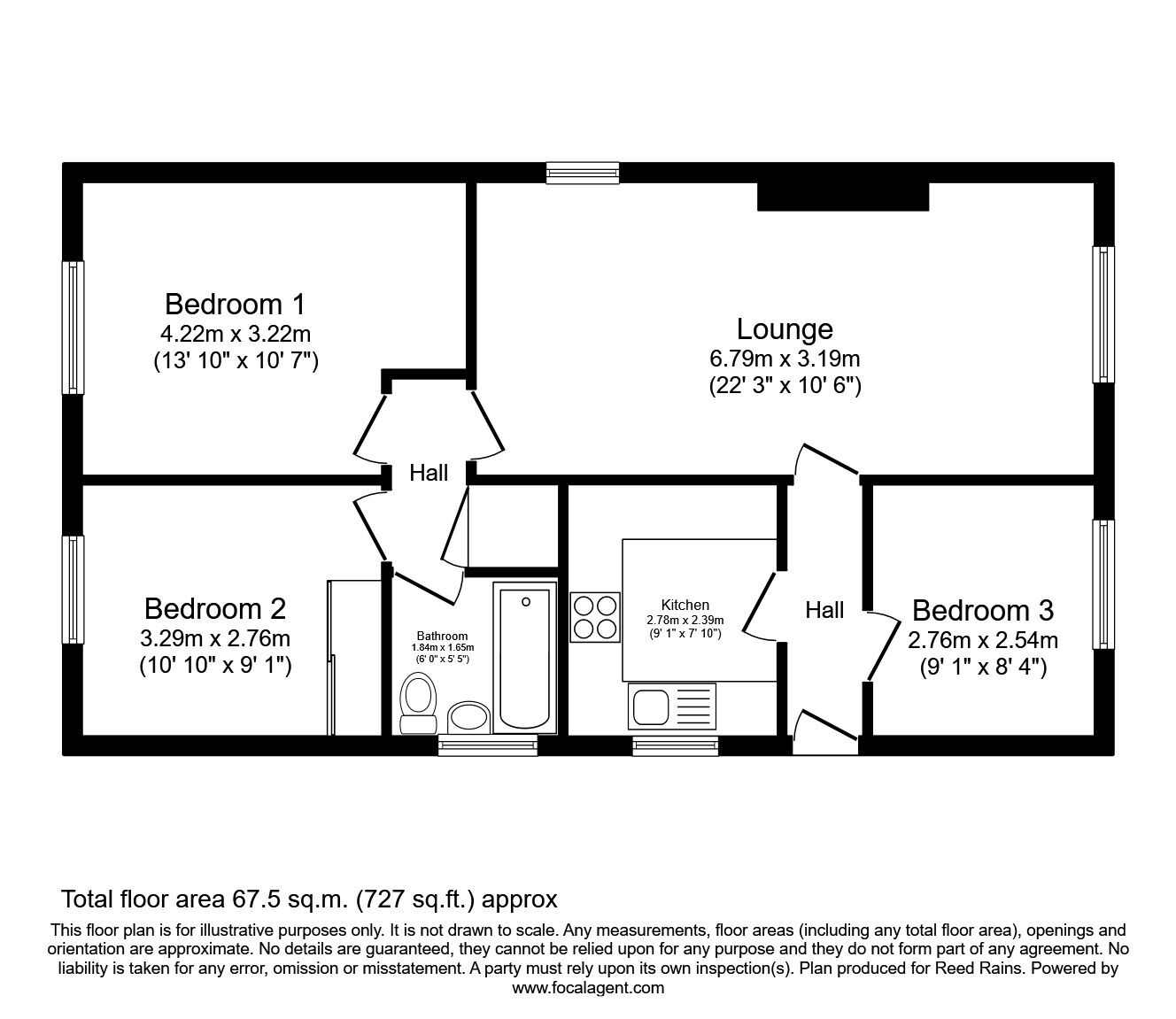 Floorplan of 3 bedroom Detached Bungalow to rent, Clay Butts, Huddersfield, West Yorkshire, HD2