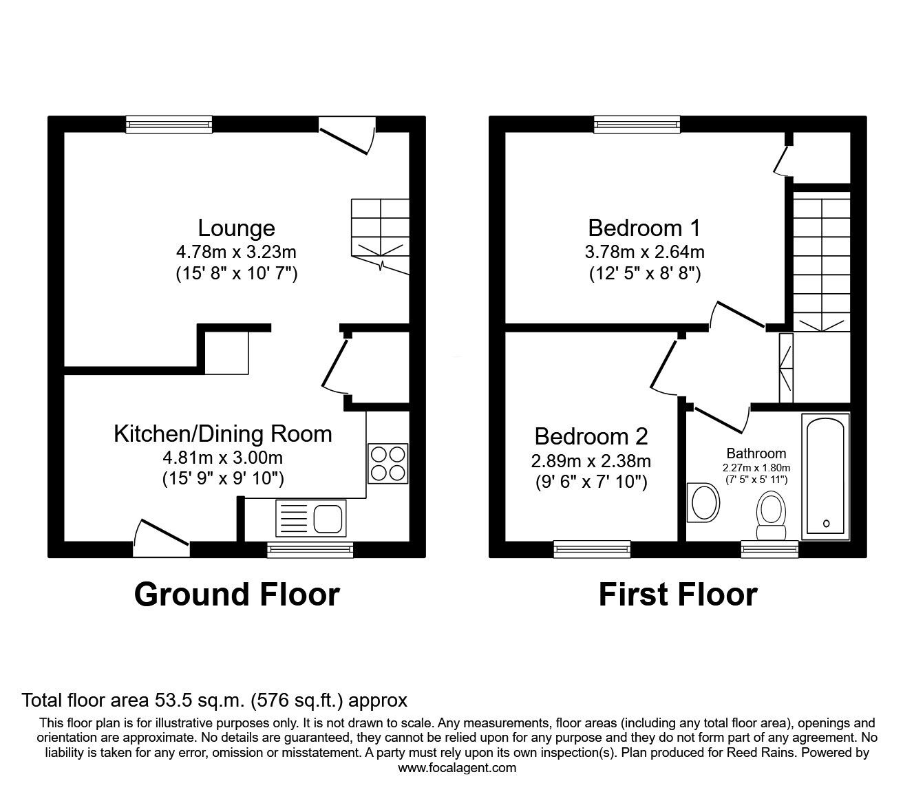 Floorplan of 2 bedroom Mid Terrace House for sale, Penistone Road, Fenay Bridge, West Yorkshire, HD8
