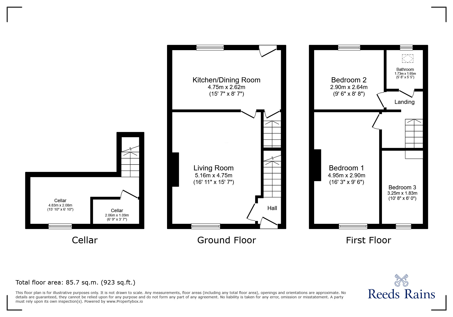 Floorplan of 3 bedroom Mid Terrace House for sale, Spa Wood Top, Newsome, Huddersfield, West Yorkshire, HD4