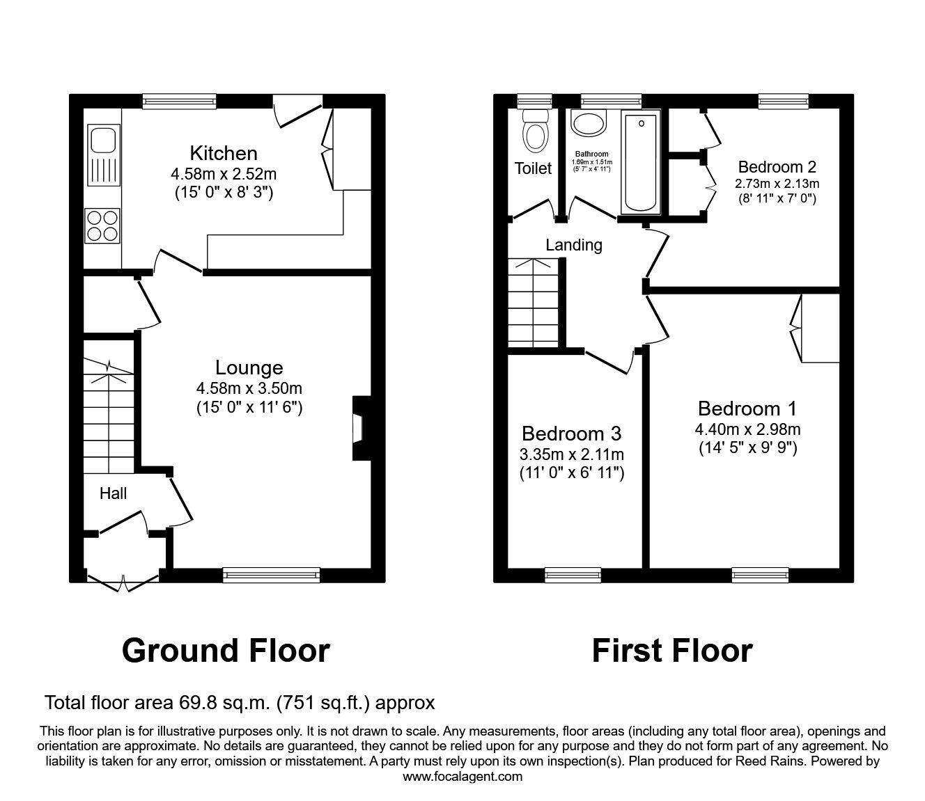 Floorplan of 3 bedroom Mid Terrace House to rent, Thaxted Close, Hull, HU8