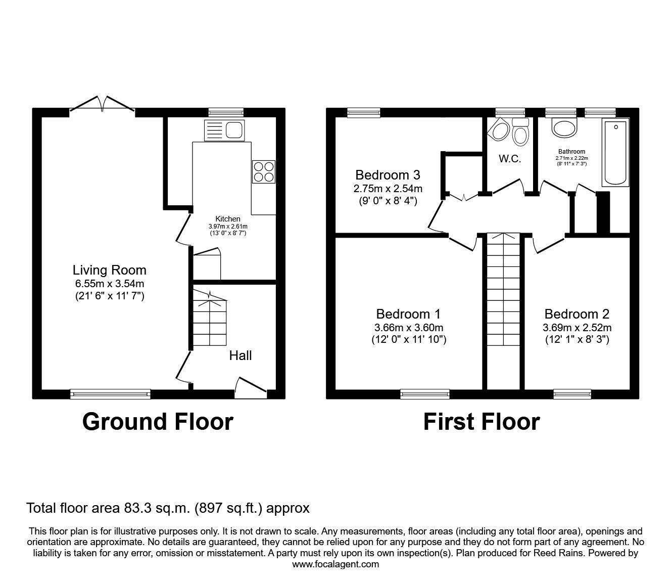 Floorplan of 3 bedroom Mid Terrace House to rent, Arreton Close, Hull, East Yorkshire, HU8