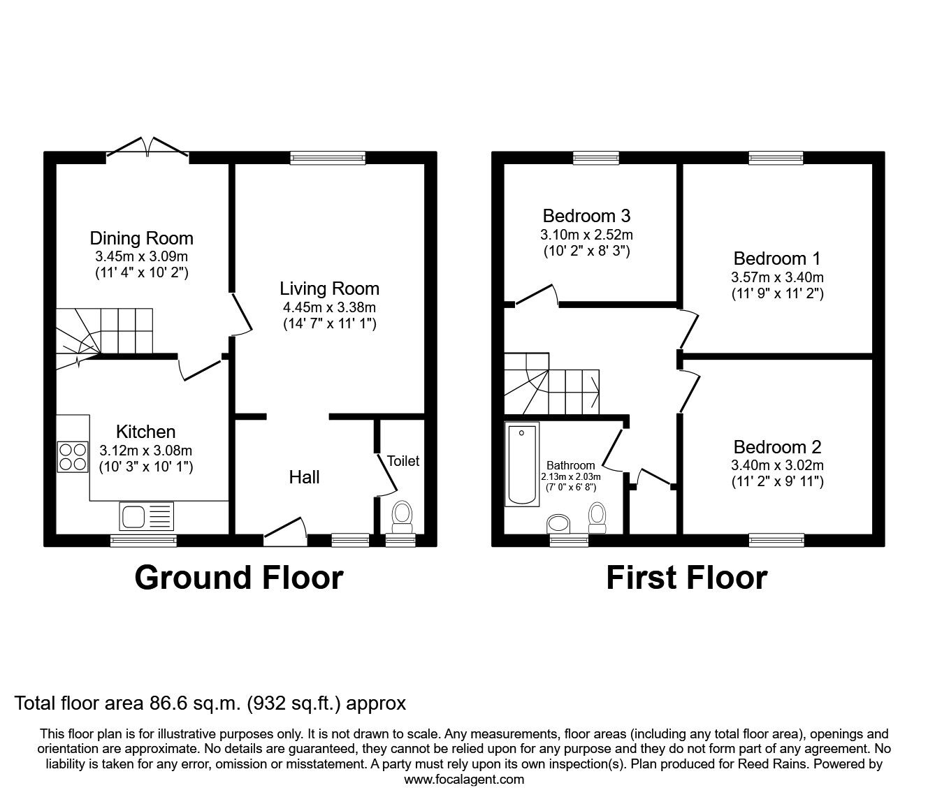 Floorplan of 3 bedroom Mid Terrace House to rent, Enstone Garth, Bransholme, East Yorkshire, HU7