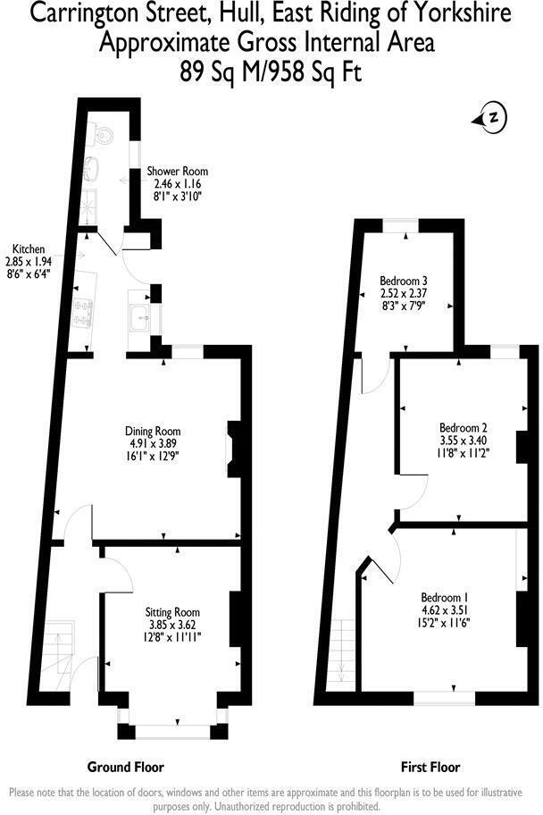 Floorplan of 3 bedroom End Terrace House for sale, Carrington Street, Hull, East Riding of Yorkshi, HU3