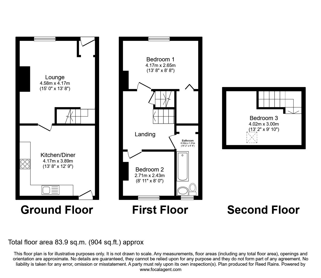 Floorplan of 3 bedroom Mid Terrace House to rent, Elm Grove, Hyde, Greater Manchester, SK14