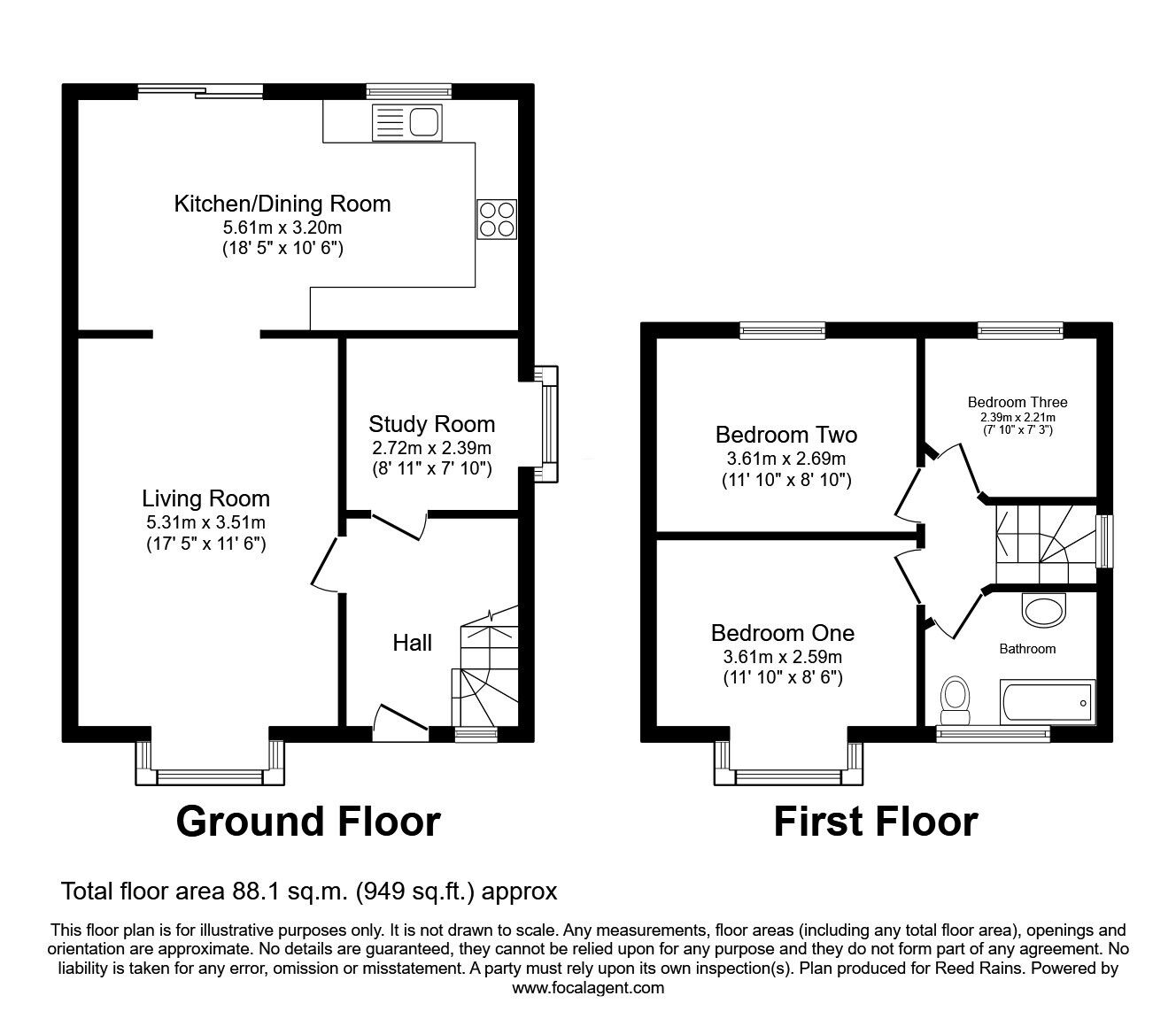 Floorplan of 3 bedroom Semi Detached House for sale, Gower Road, Hyde, Greater Manchester, SK14