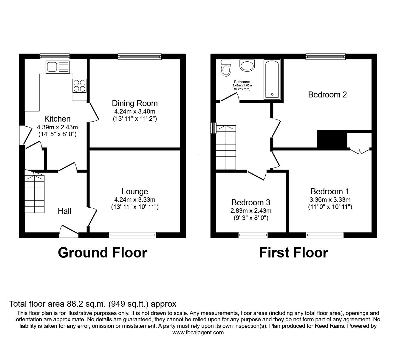 Floorplan of 3 bedroom Semi Detached House for sale, Bradley Green Road, Hyde, Greater Manchester, SK14