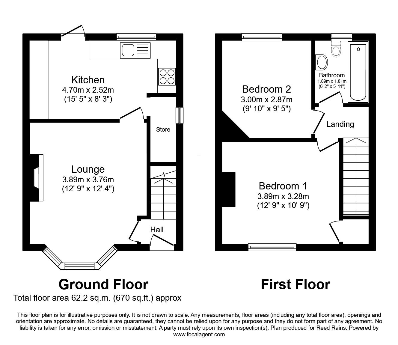 Floorplan of 2 bedroom Semi Detached House for sale, Werneth Avenue, Hyde, Greater Manchester, SK14