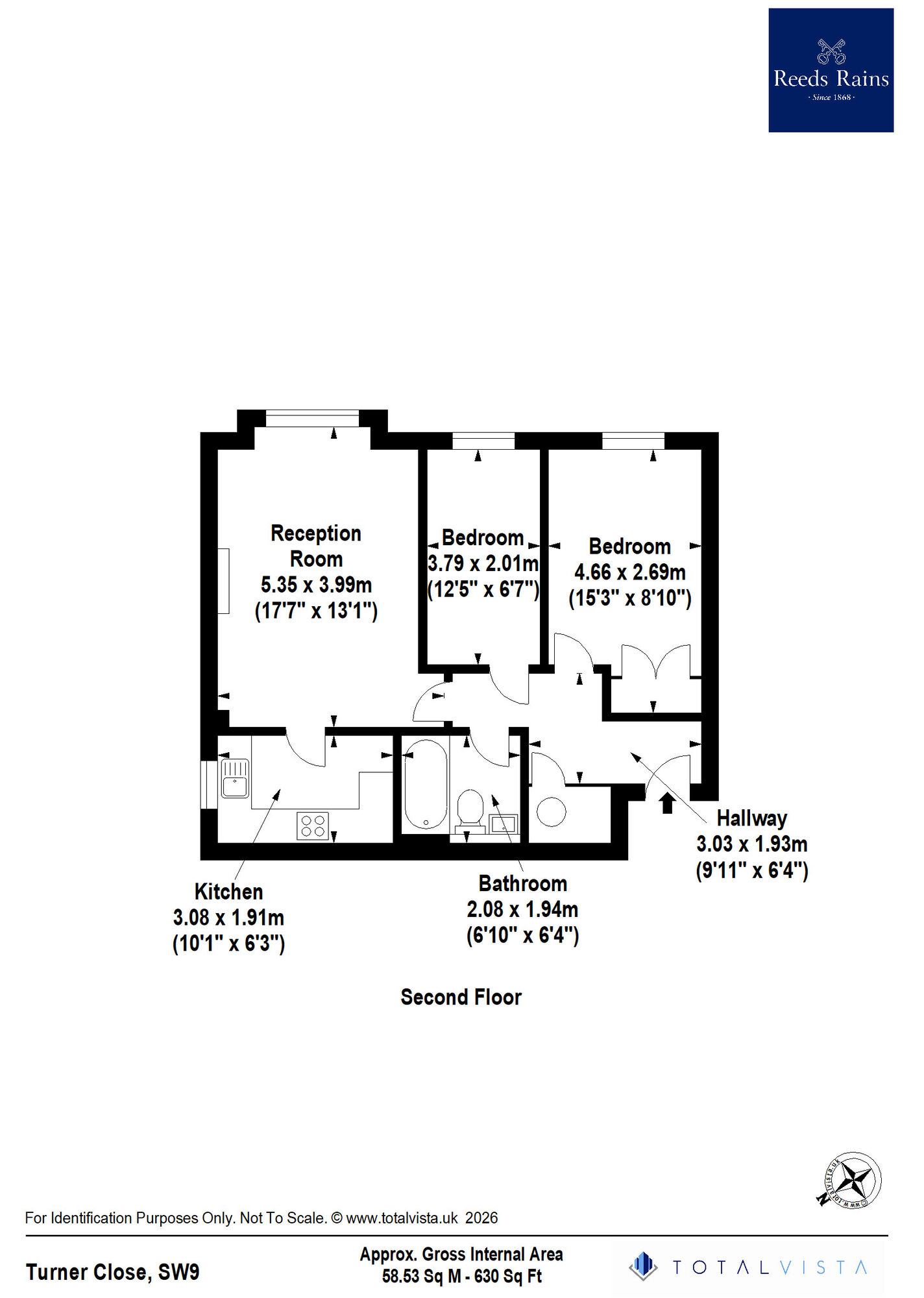 Floorplan of 2 bedroom Flat for sale, Turner Close, London, SW9