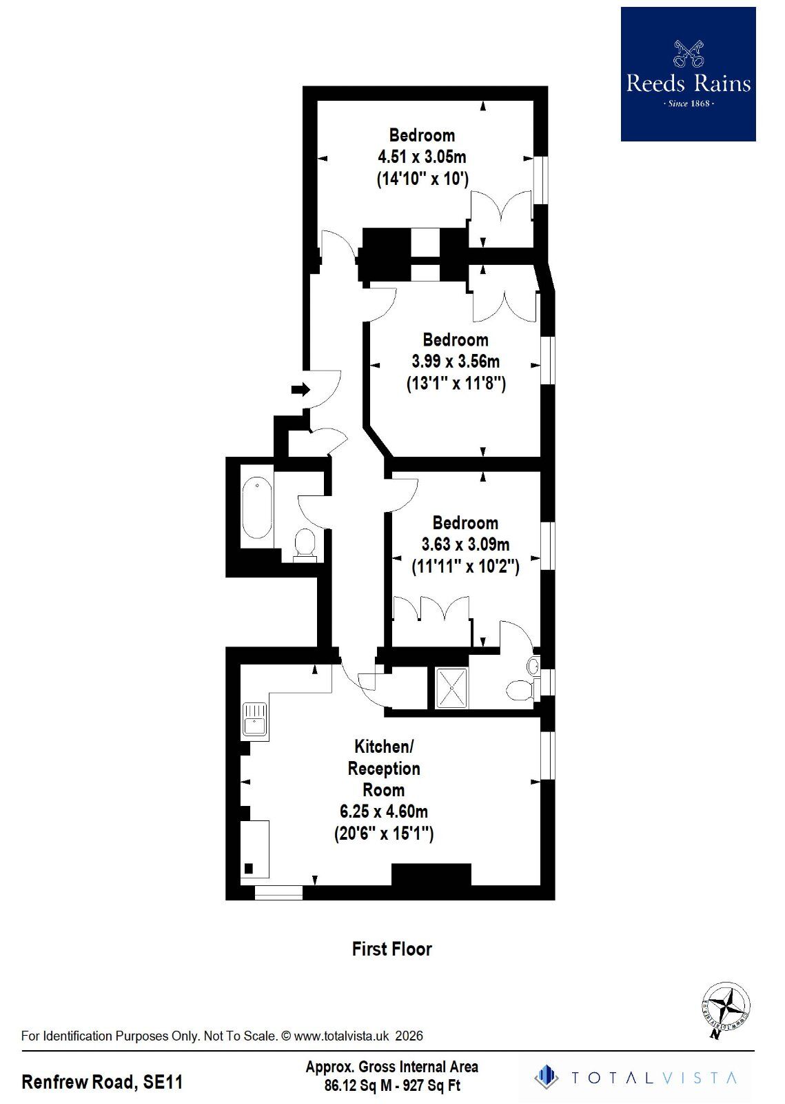 Floorplan of 3 bedroom Flat to rent, Renfrew Road, London, SE11