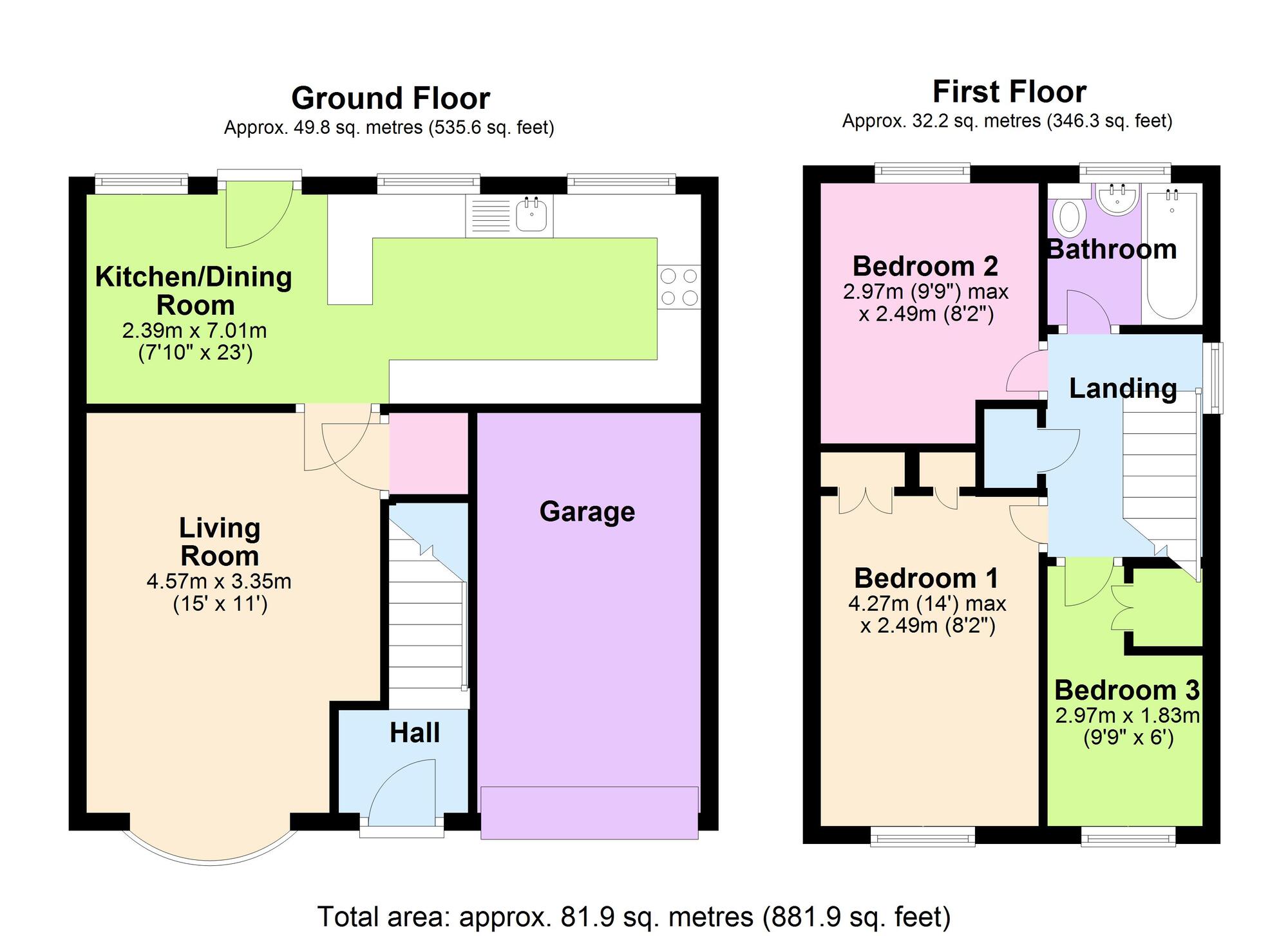 Floorplan of 3 bedroom Semi Detached House for sale, Allitt Grove, Kenilworth, Warwickshire, CV8