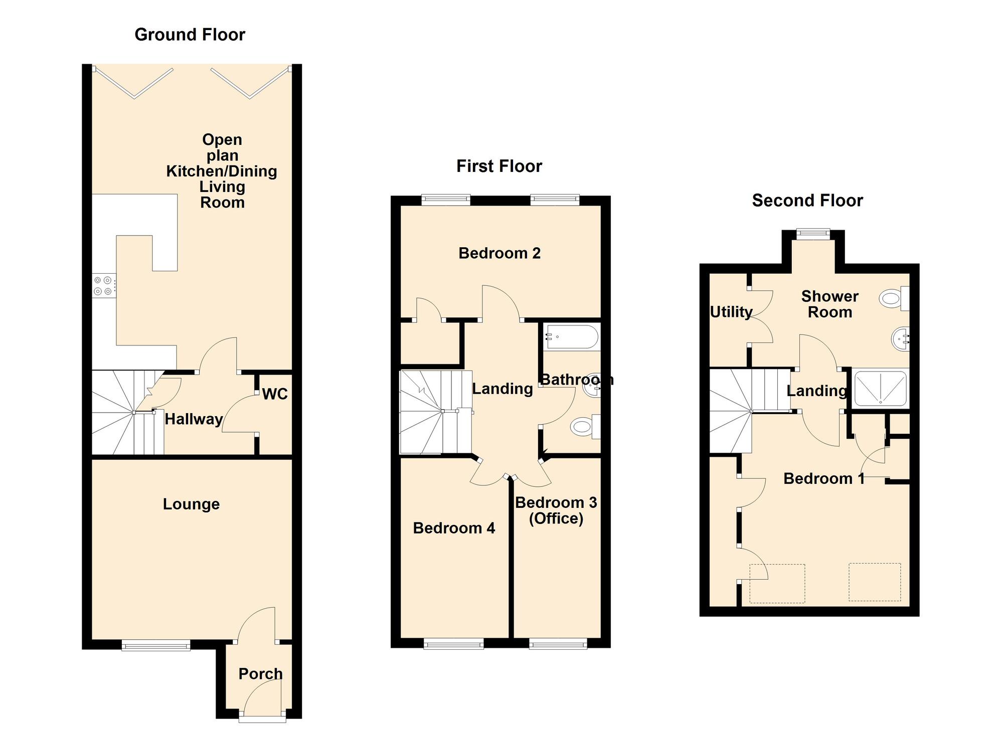 Floorplan of 4 bedroom Mid Terrace House for sale, St. Marys Court, Kenilworth, Warwickshire, CV8