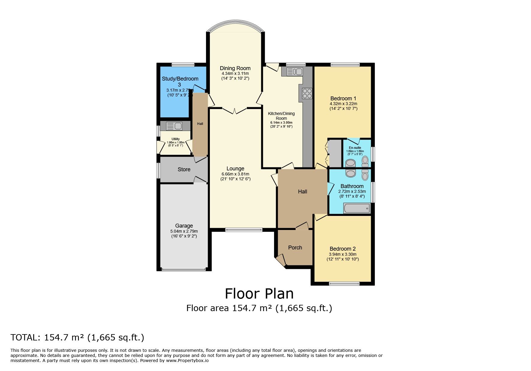 Floorplan of 3 bedroom Detached Bungalow for sale, Thickthorn Close, Kenilworth, Warwickshire, CV8