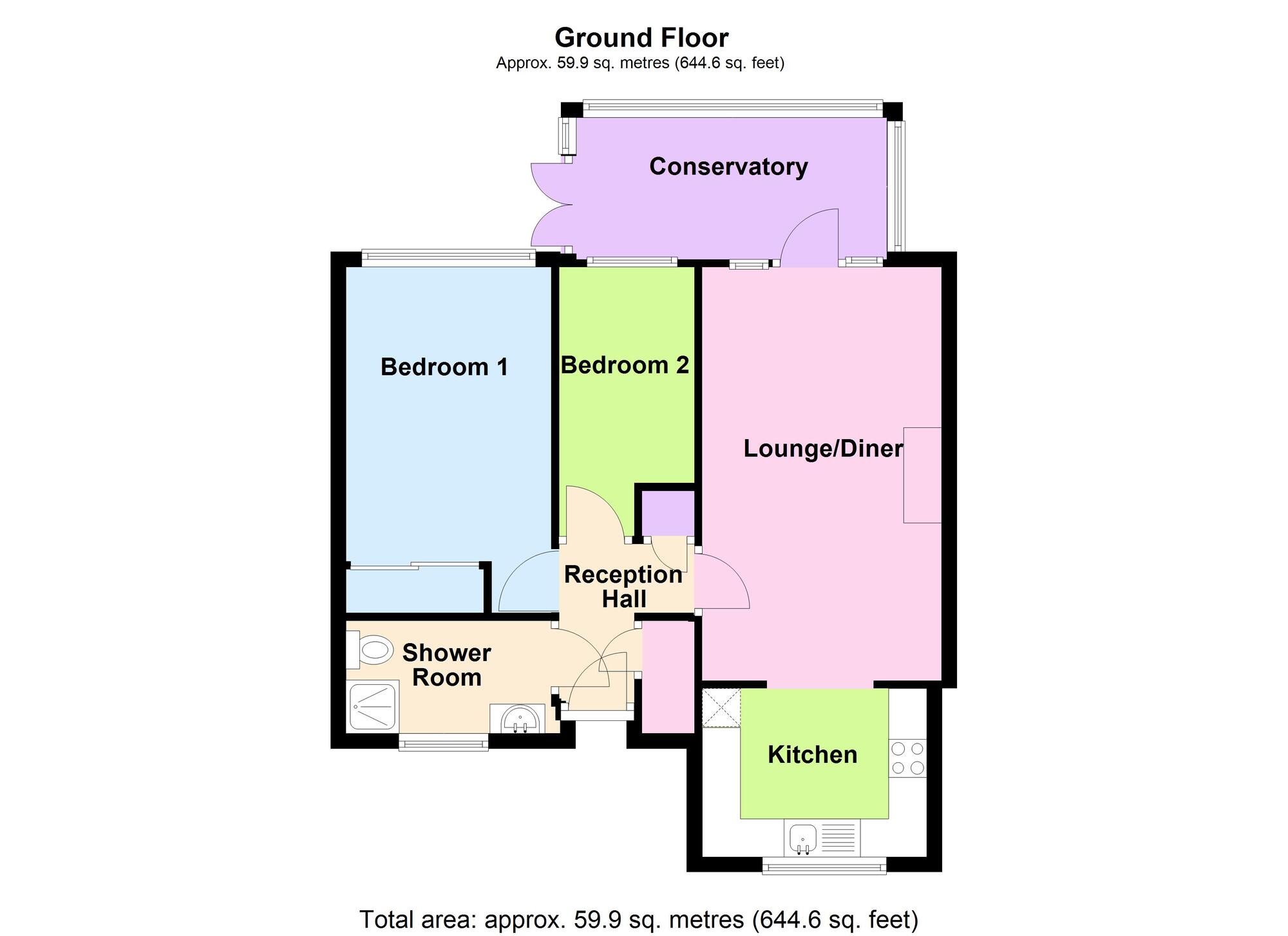 Floorplan of 2 bedroom Detached Bungalow for sale, Ashdene Gardens, Kenilworth, Warwickshire, CV8