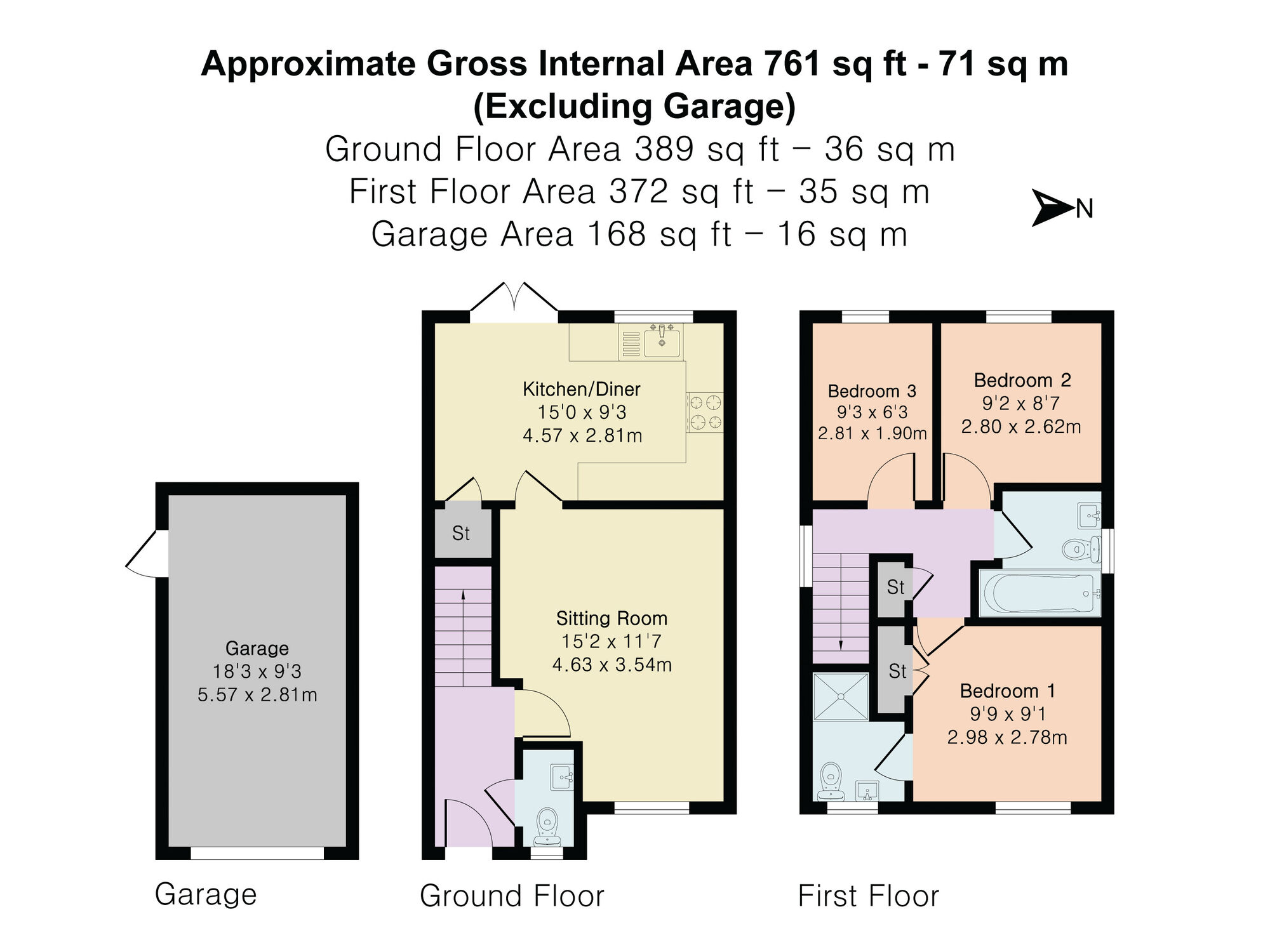 Floorplan of 3 bedroom Detached House for sale, Bluebell Drive, Bedworth, Warwickshire, CV12
