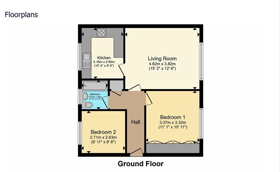 Floorplan of 2 bedroom Flat for sale, St. Johns Court, Warwick, Warwickshire, CV34
