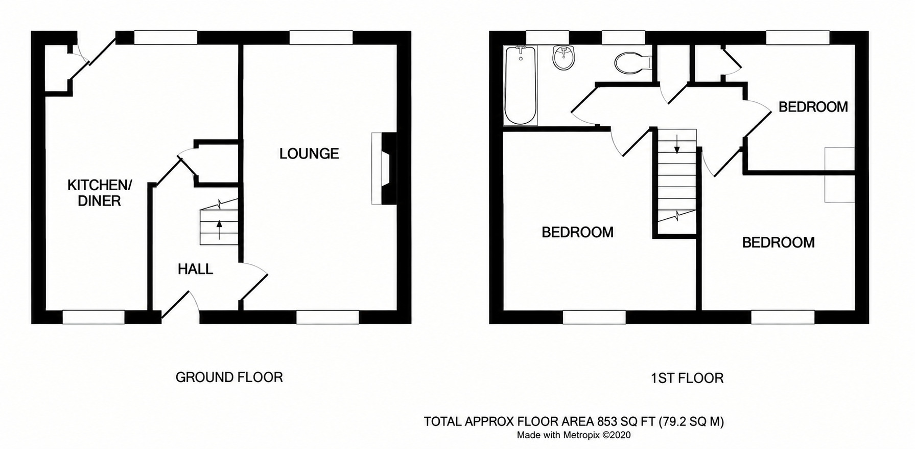 Floorplan of 3 bedroom Mid Terrace House for sale, Lancaster Place, Kenilworth, Warwickshire, CV8