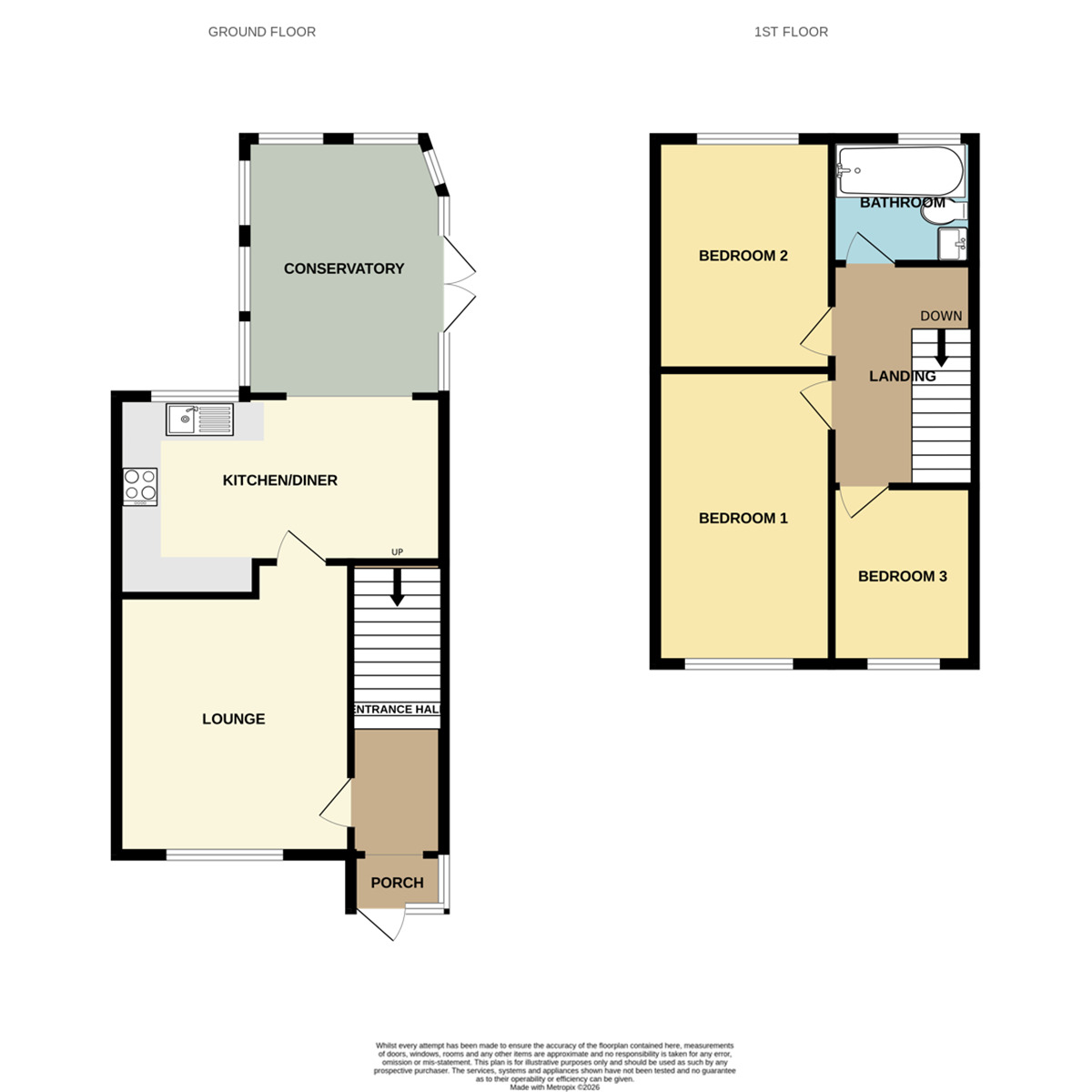 Floorplan of 3 bedroom Semi Detached House for sale, Green Lane, Great Sutton, Cheshire, CH66