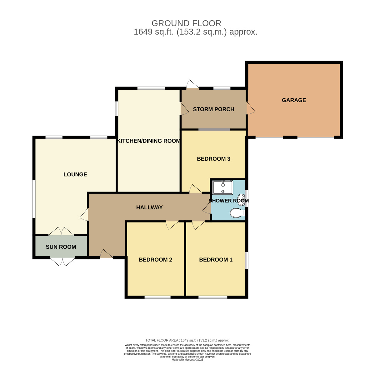 Floorplan of 3 bedroom Detached Bungalow for sale, Hooton Road, Hooton, Cheshire, CH66