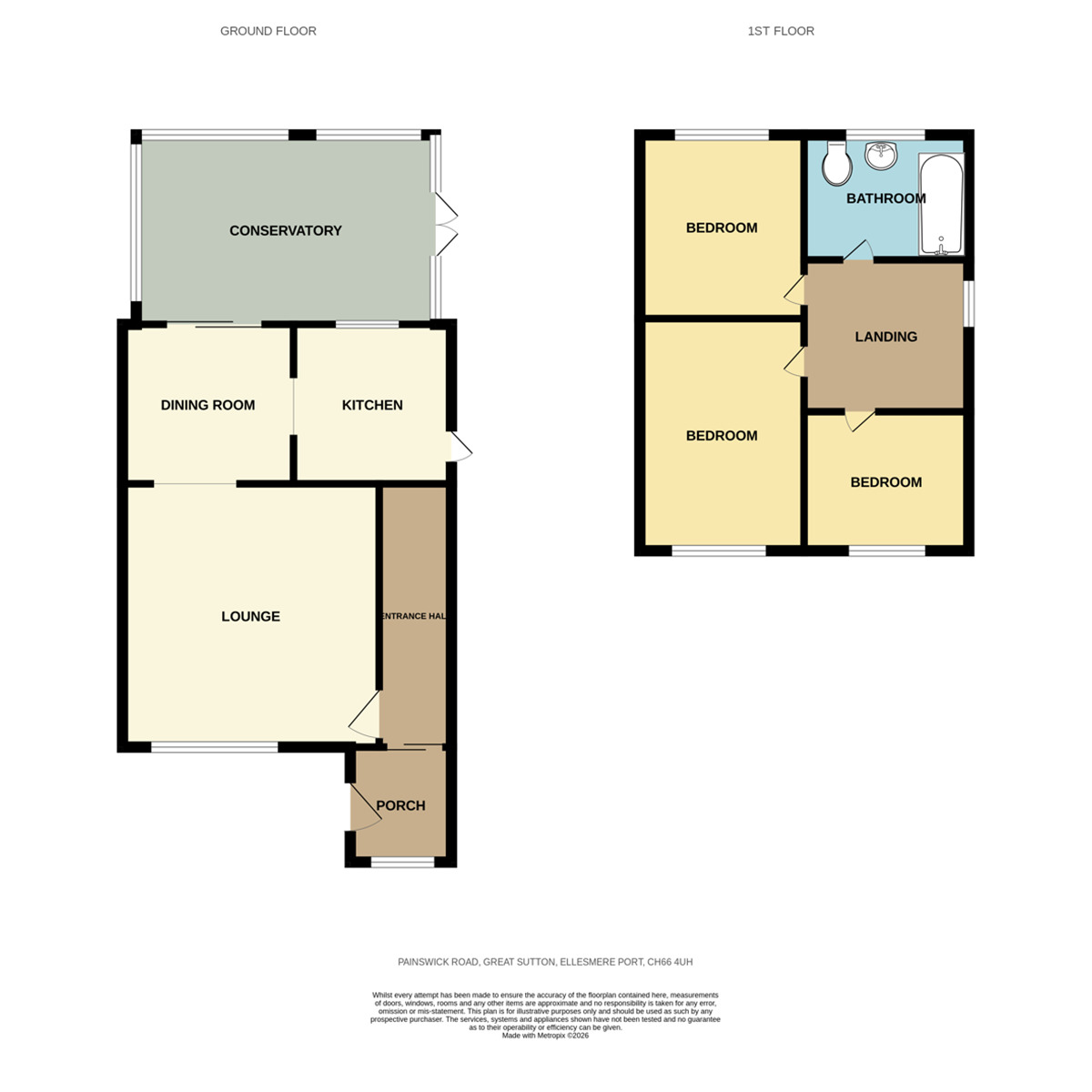 Floorplan of 3 bedroom Semi Detached House for sale, Painswick Road, Great Sutton, Cheshire, CH66