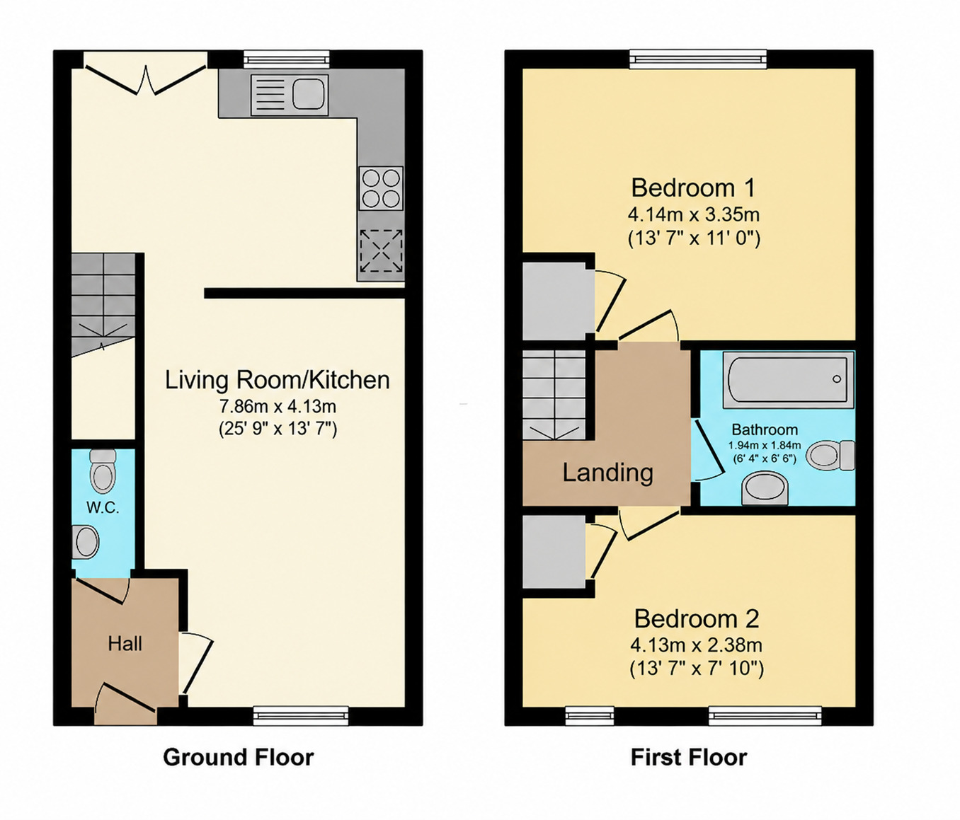 Floorplan of 2 bedroom Mid Terrace House for sale, Linacre Close, Ellesmere Port, Cheshire, CH65