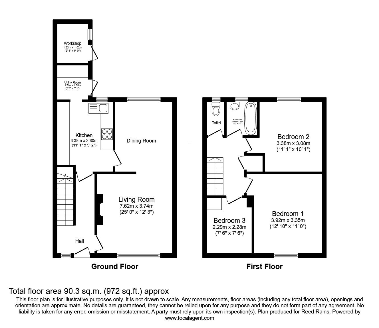 Floorplan of 3 bedroom Mid Terrace House to rent, Kirkstall Close, Macclesfield, Cheshire, SK10