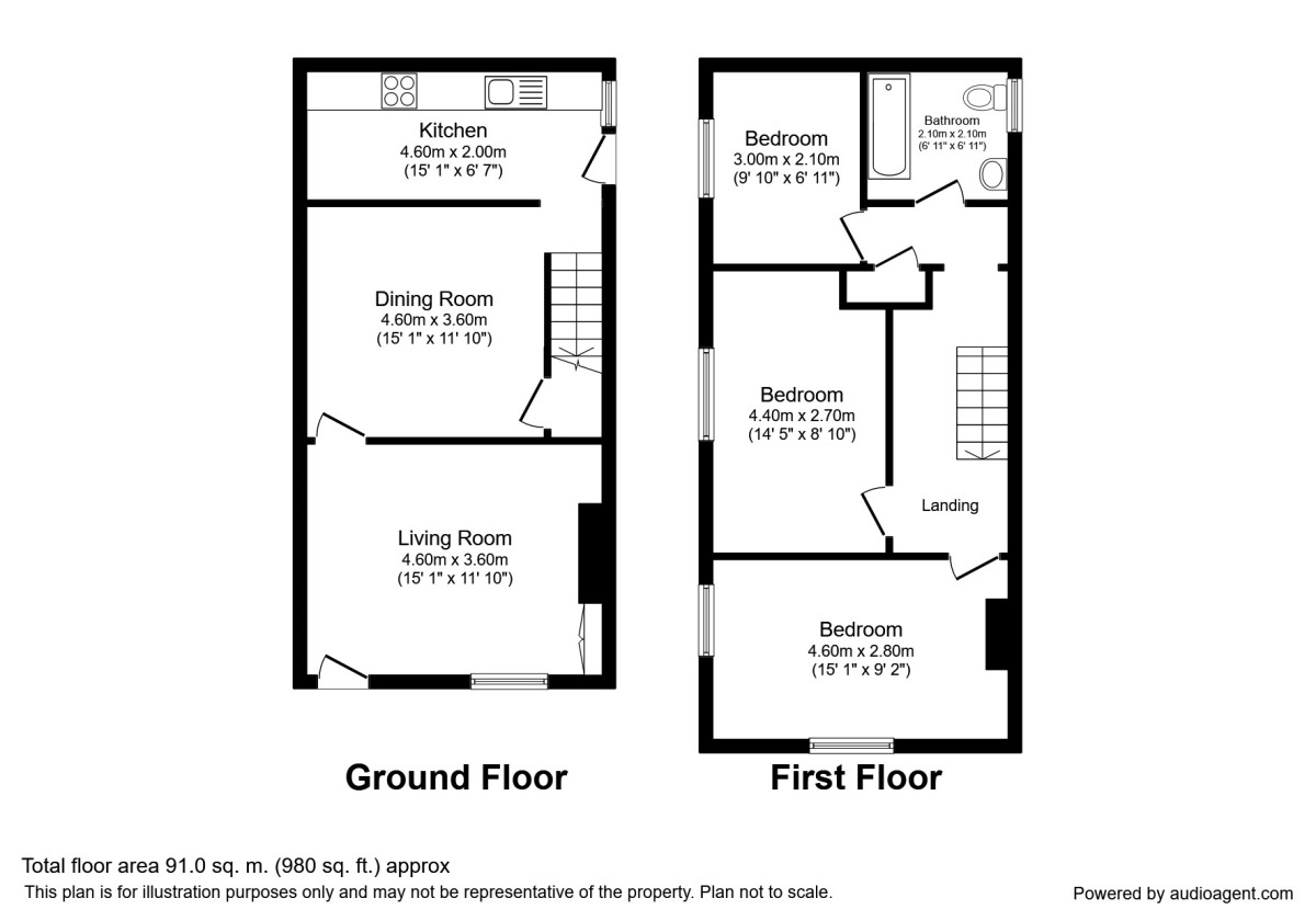 Floorplan of 3 bedroom End Terrace House to rent, Brown Street, Macclesfield, Cheshire, SK11