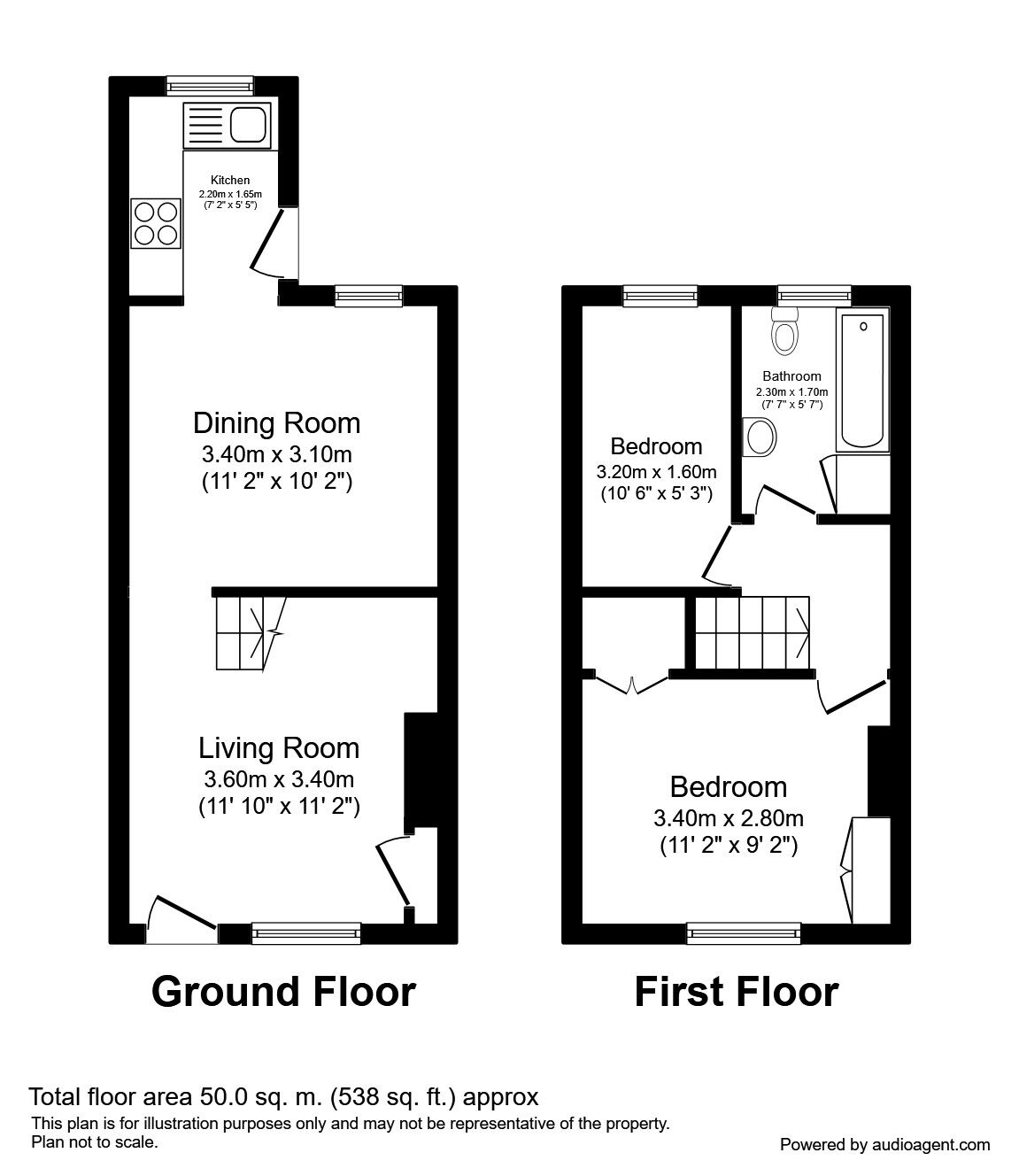 Floorplan of 2 bedroom Mid Terrace House to rent, South Park Road, Macclesfield, Cheshire, SK11