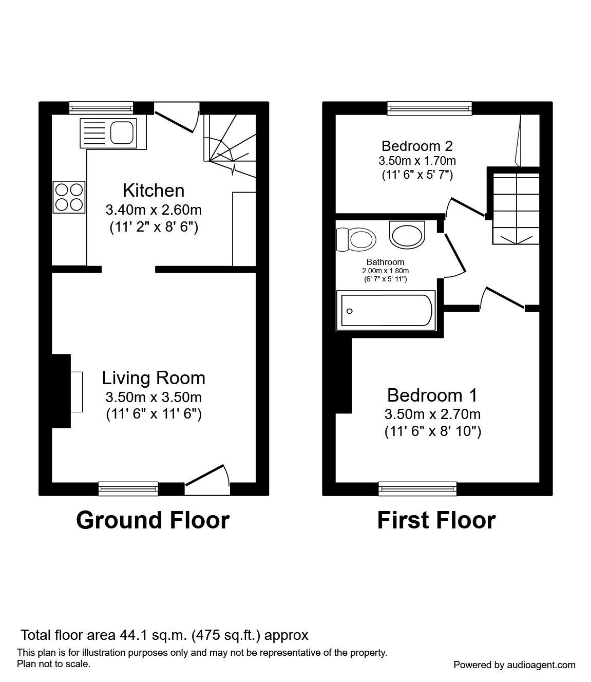 Floorplan of 2 bedroom Mid Terrace House to rent, London Road, Macclesfield, Cheshire, SK11
