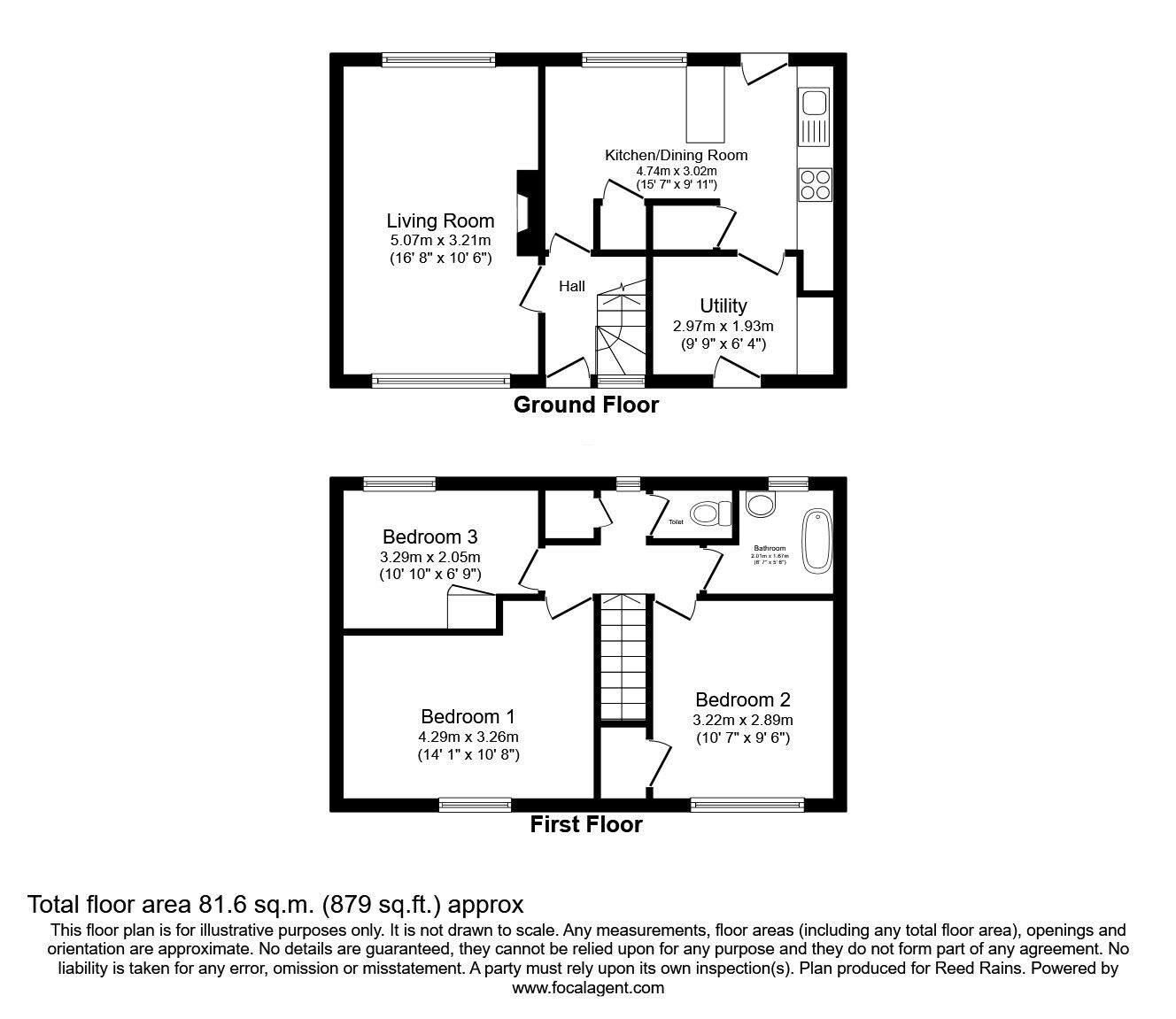 Floorplan of 3 bedroom End Terrace House for sale, Hulley Road, Macclesfield, Cheshire, SK10