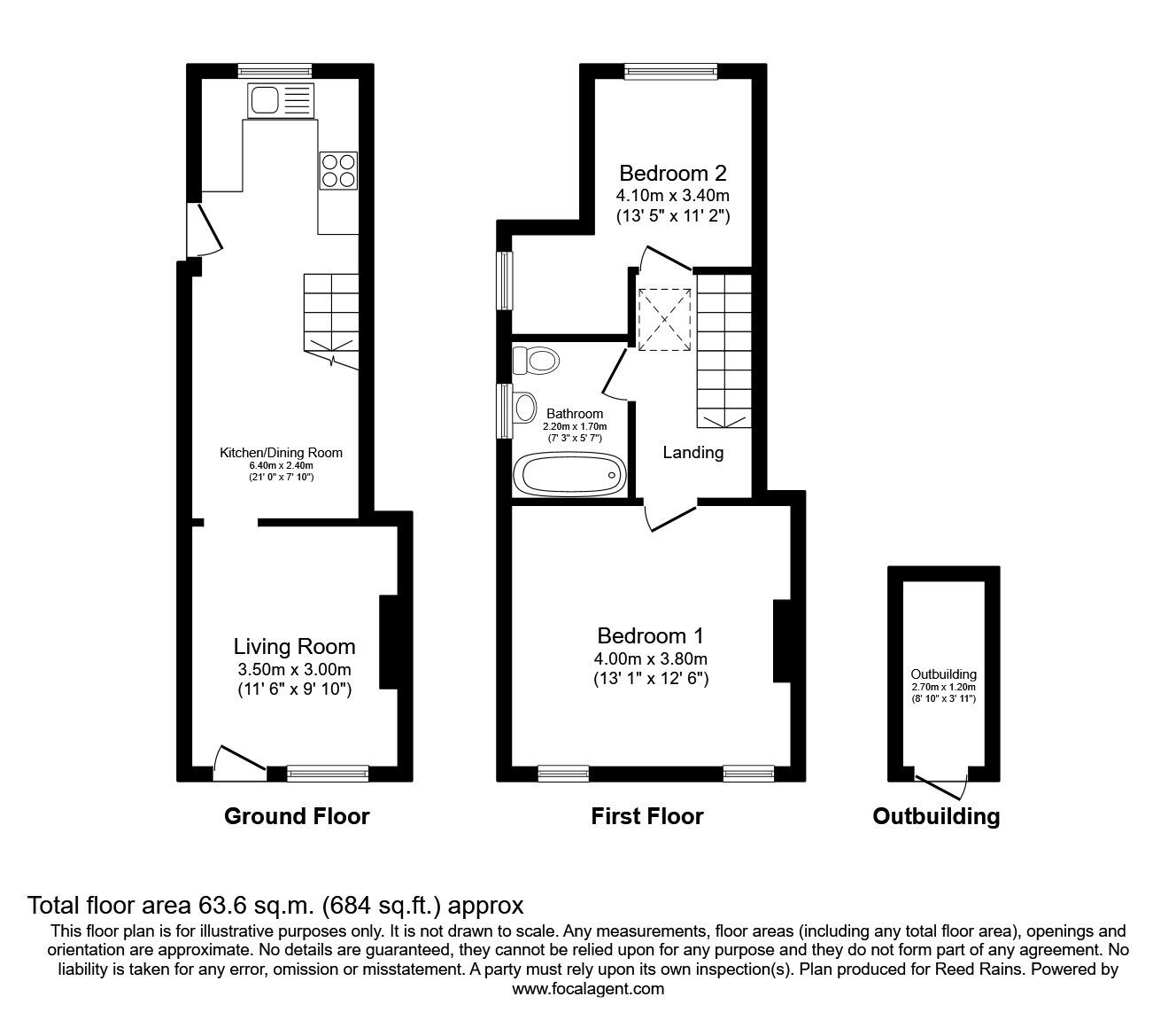 Floorplan of 2 bedroom End Terrace House for sale, Black Road, Macclesfield, Cheshire, SK11