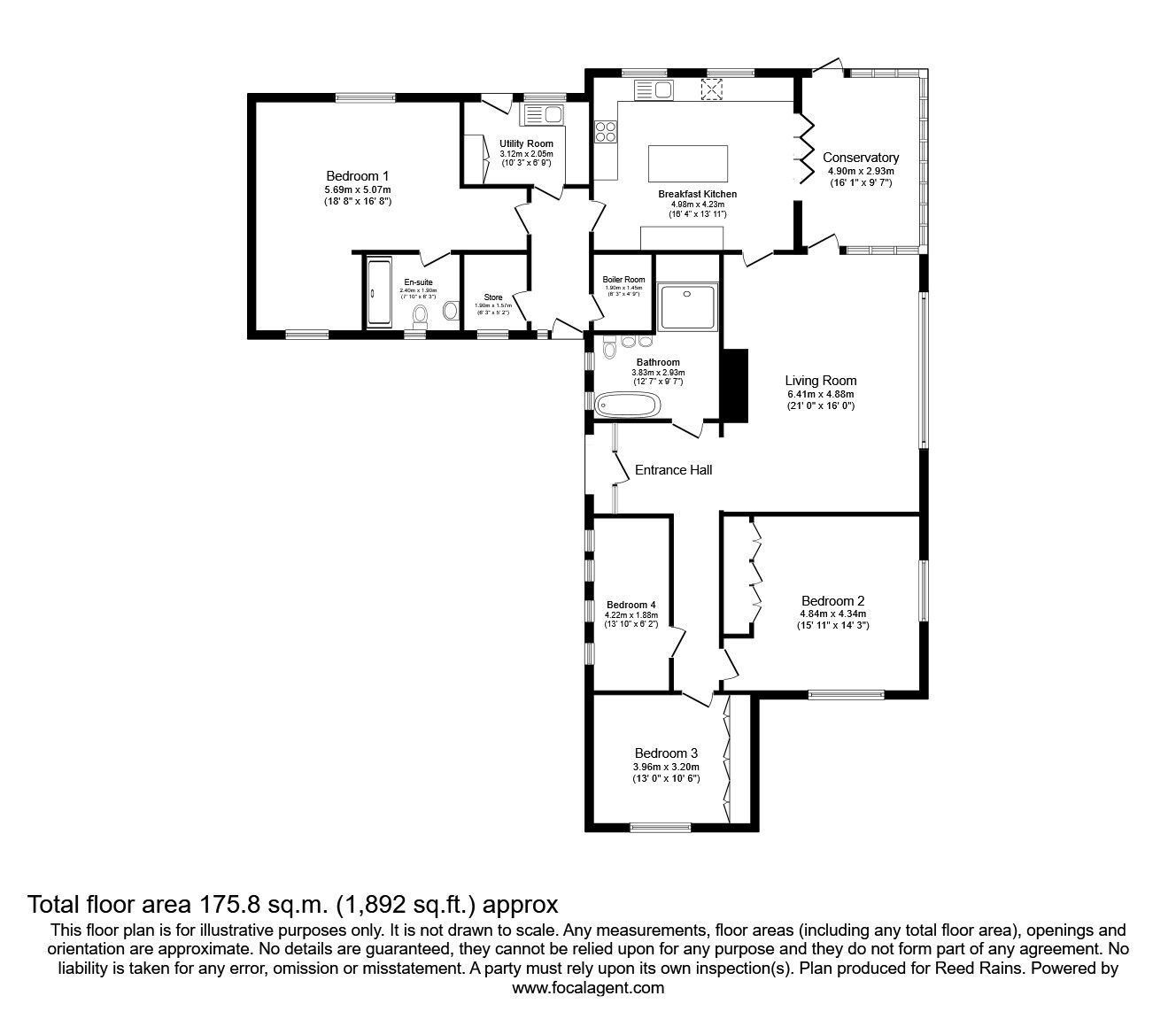Floorplan of 4 bedroom Detached Bungalow to rent, Lowes Lane, Gawsworth, Cheshire, SK11