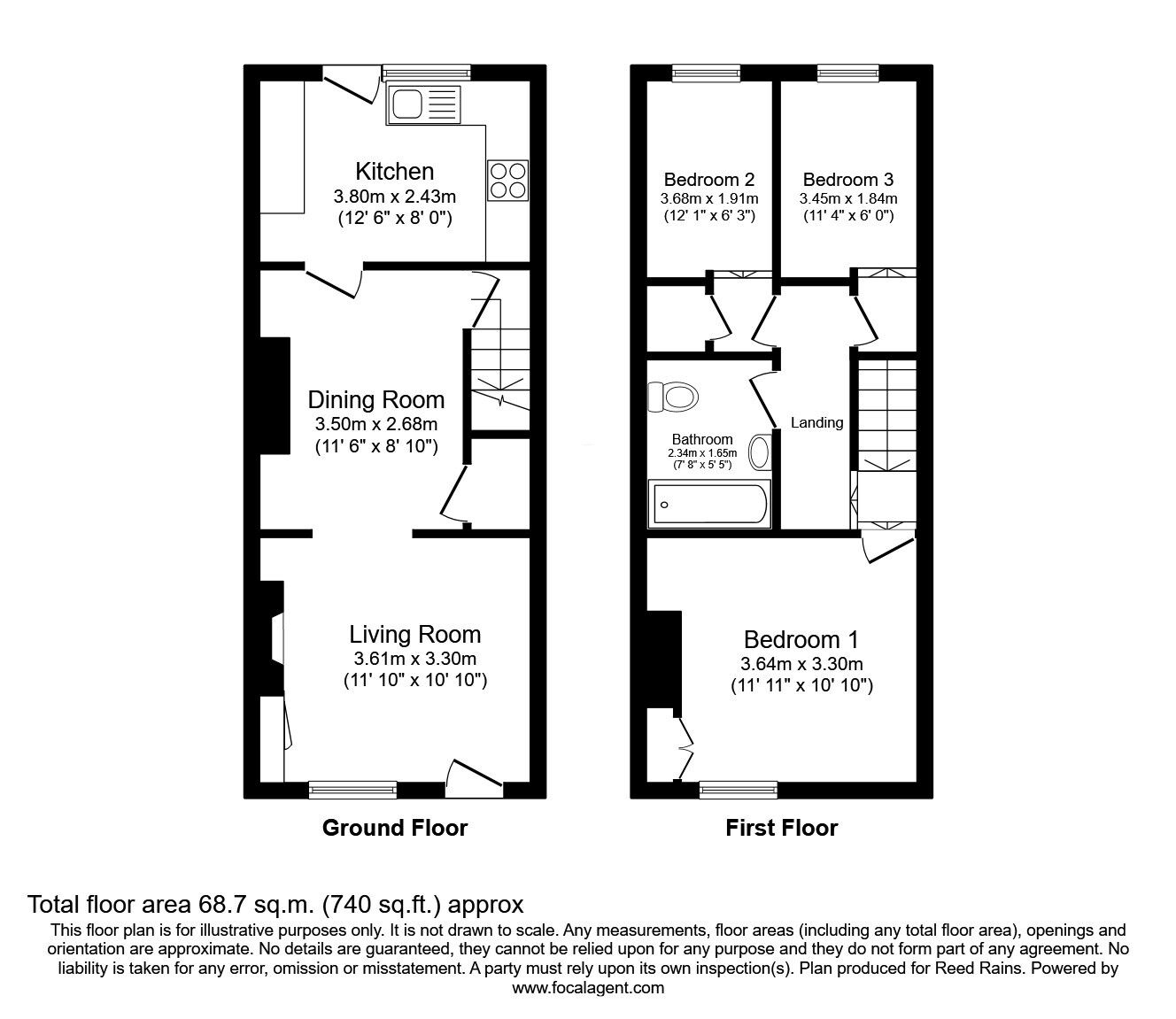Floorplan of 3 bedroom End Terrace House for sale, West Bond Street, Macclesfield, Cheshire, SK11