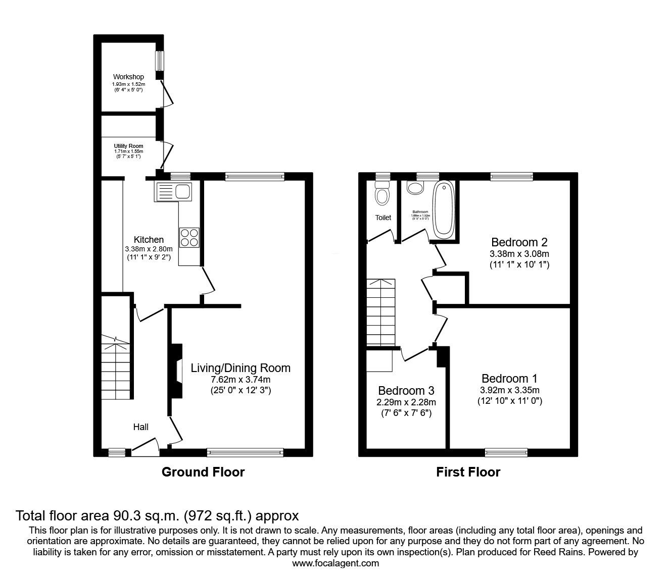 Floorplan of 3 bedroom Mid Terrace House for sale, Kirkstall Close, Macclesfield, Cheshire, SK10