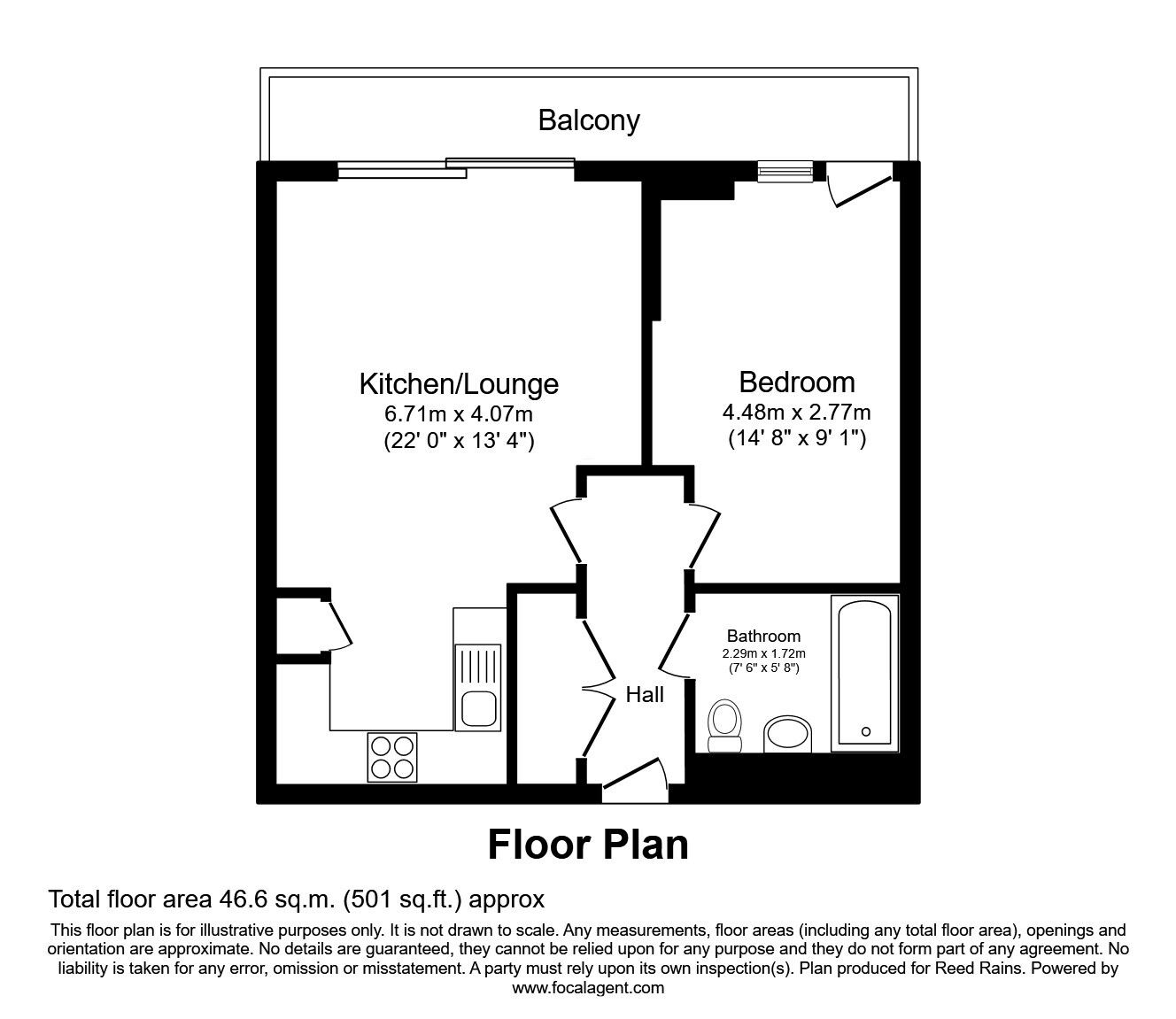 Floorplan of 1 bedroom Flat to rent, Kelso Place, Manchester, Greater Manchester, M15