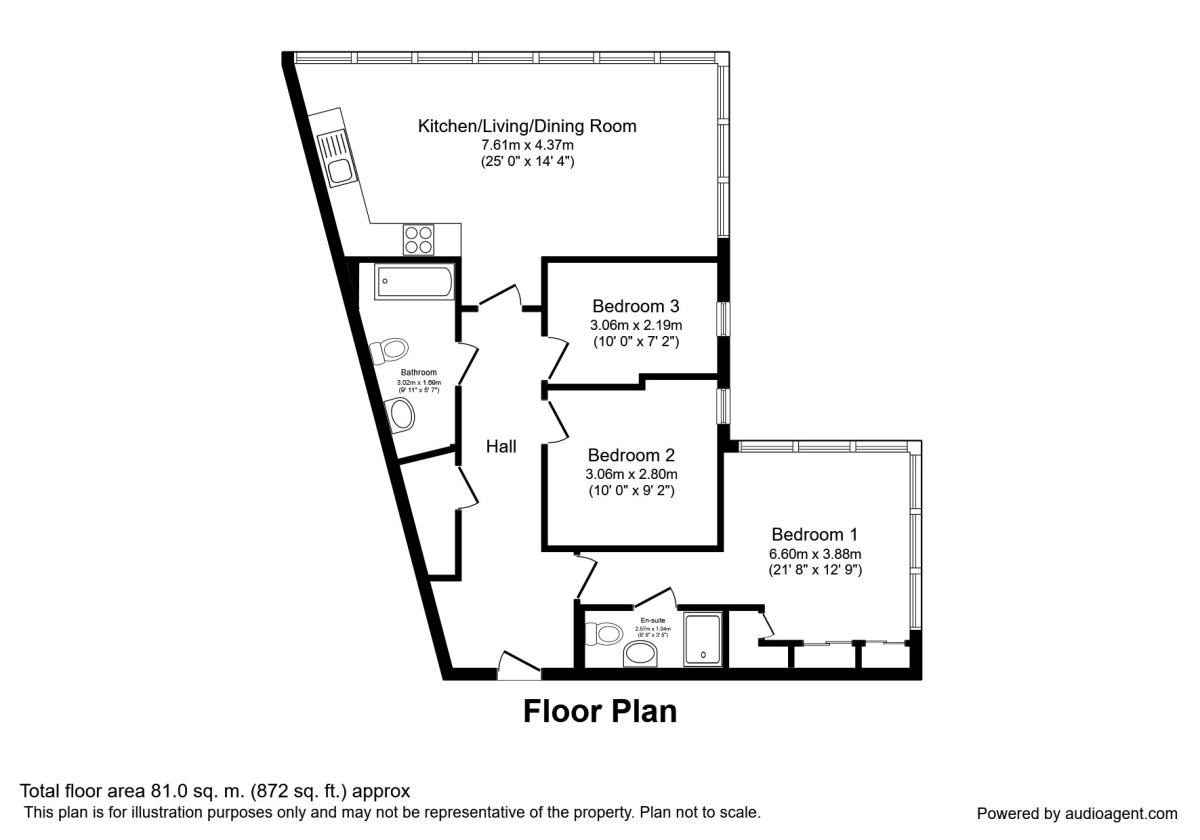 Floorplan of 3 bedroom  Flat to rent, Great Ancoats Street, Manchester, Greater Manchester, M4