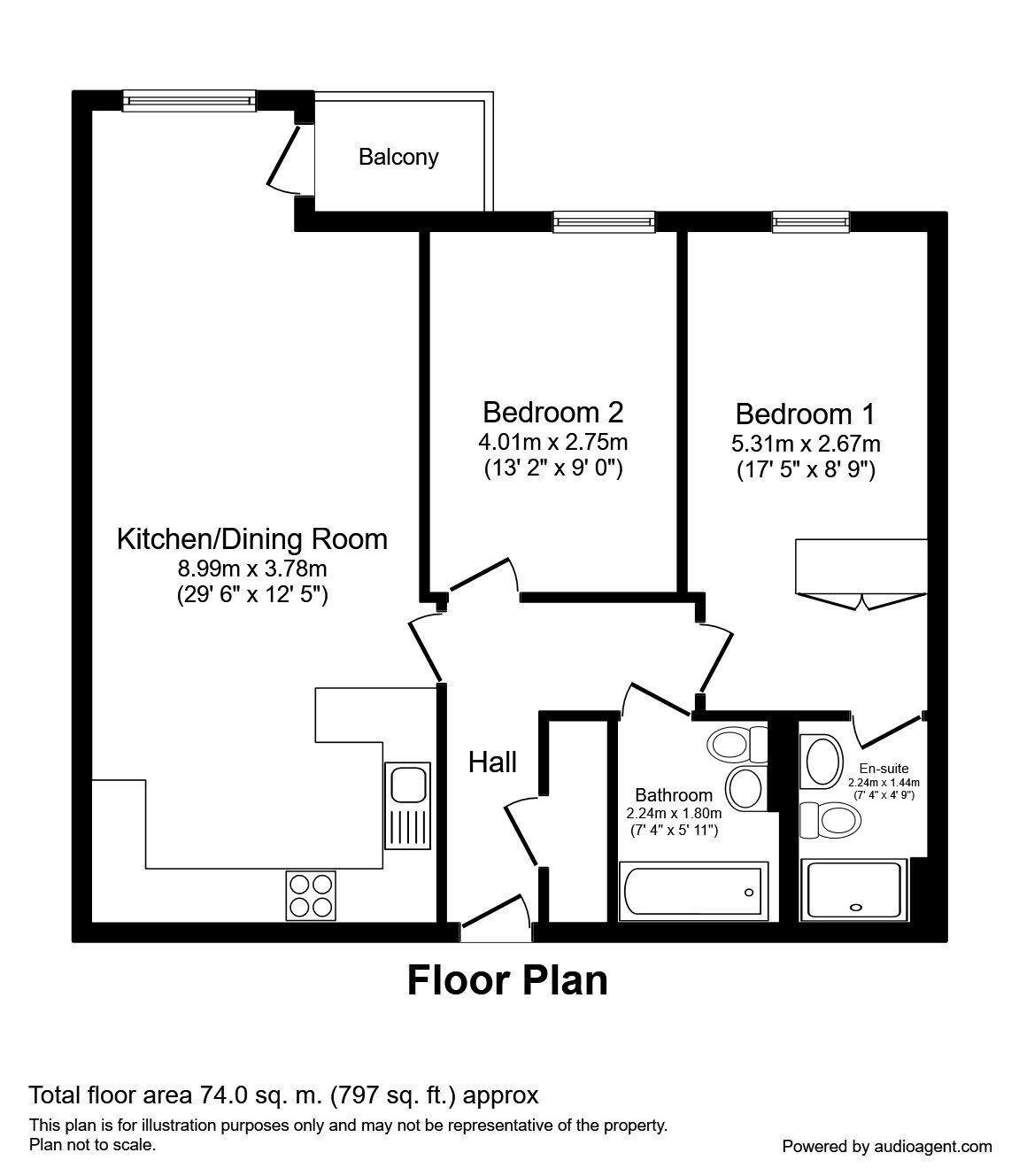 Floorplan of 2 bedroom Flat to rent, Whitworth Street West, Manchester, M1