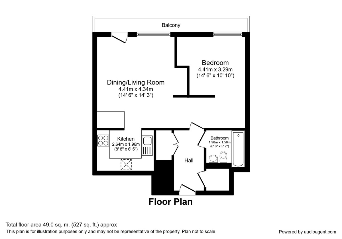 Floorplan of 1 bedroom Flat to rent, St. Mary Street, Salford, Greater Manchester, M3