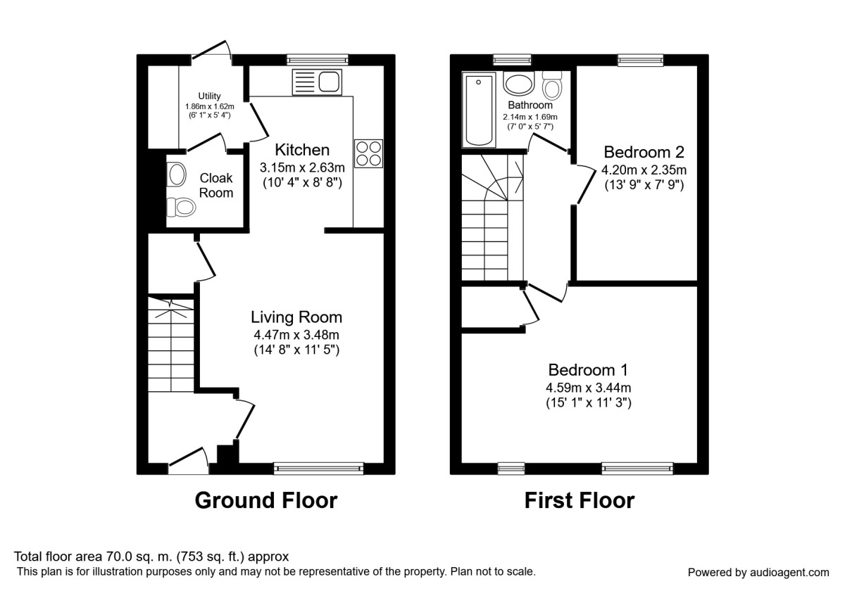 Floorplan of 2 bedroom Mid Terrace House to rent, Berkshire Road, Manchester, Greater Manchester, M40