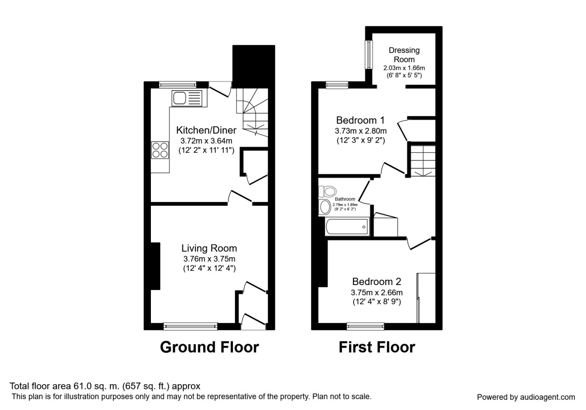 Floorplan of 2 bedroom Mid Terrace House to rent, Evans Street, Salford, M3