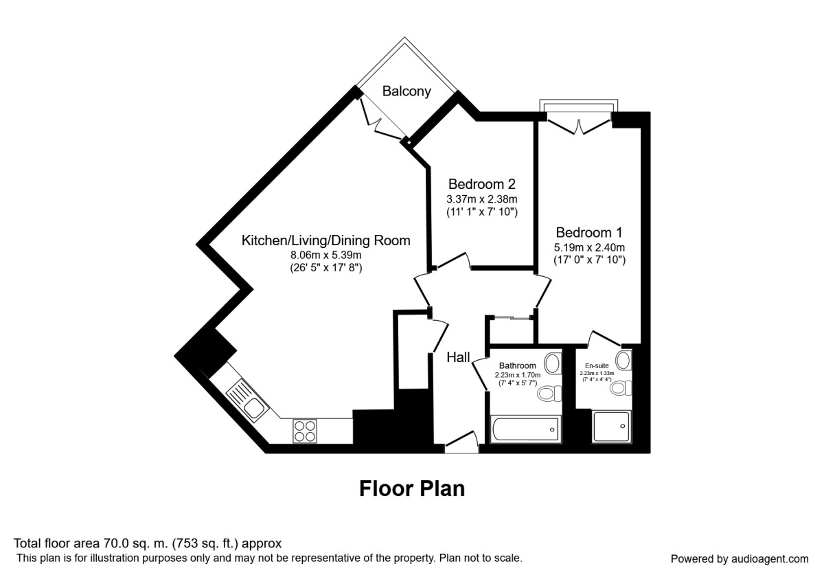 Floorplan of 2 bedroom  Flat to rent, Piccadilly Place, Manchester, M1