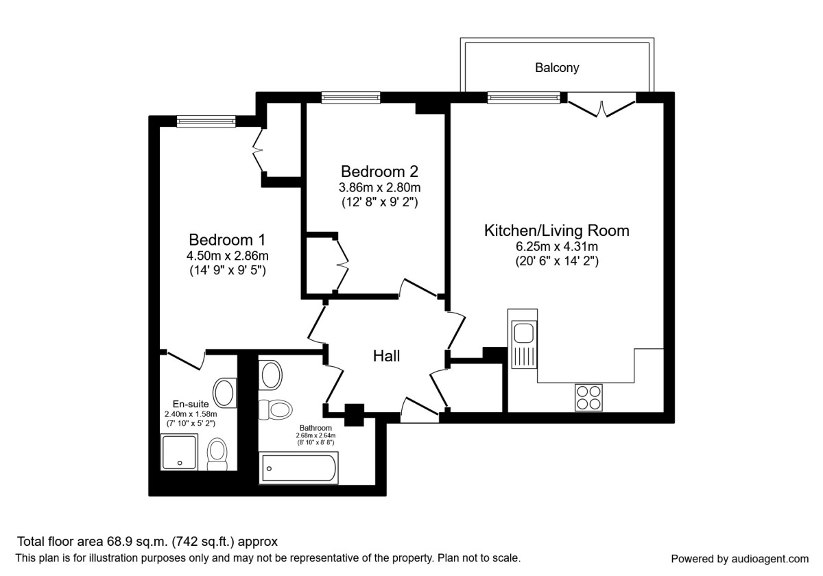 Floorplan of 2 bedroom Flat to rent, City Road East, Manchester, M15