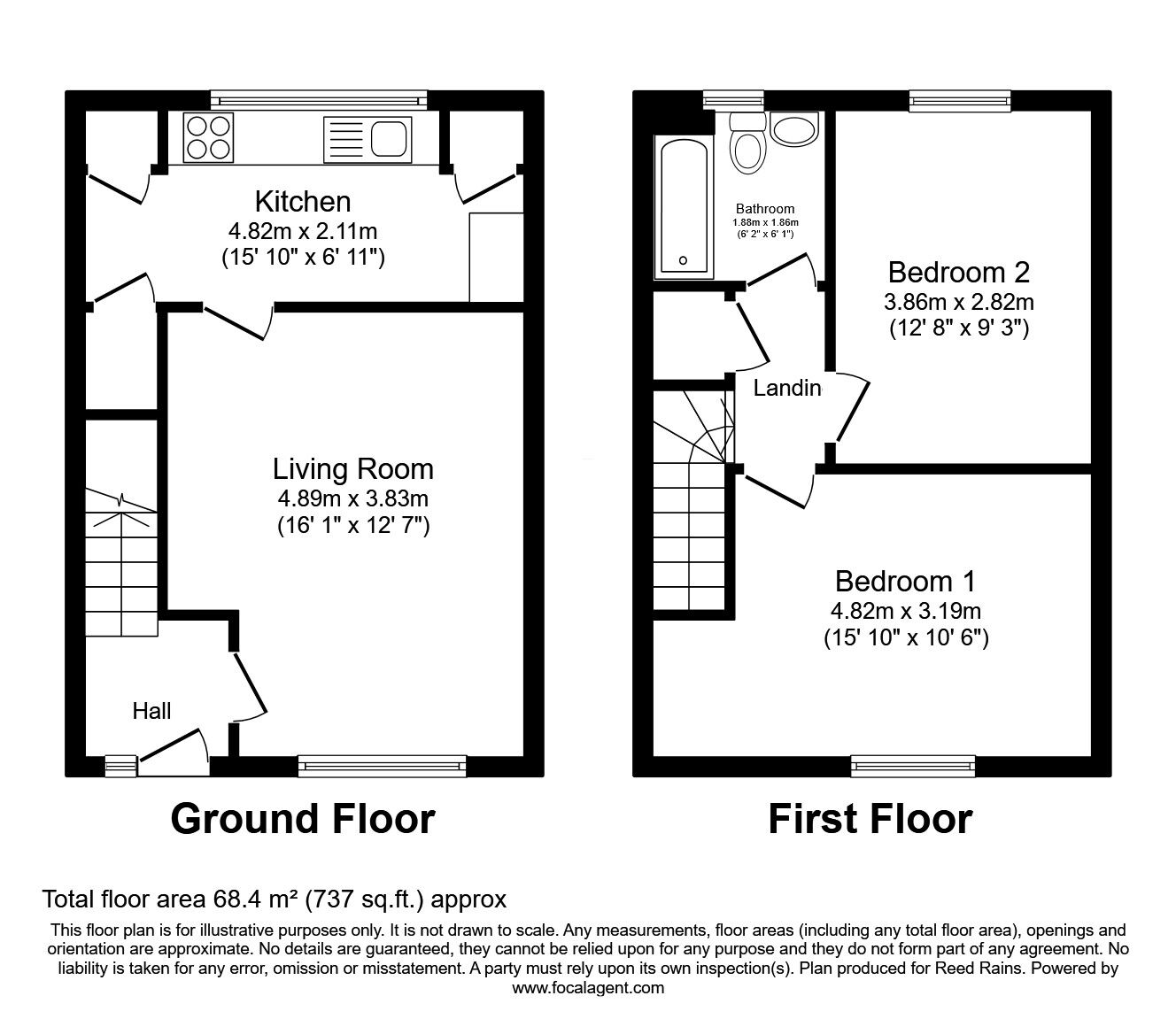 Floorplan of 2 bedroom Mid Terrace Flat to rent, Litcham Close, Manchester, Greater Manchester, M1