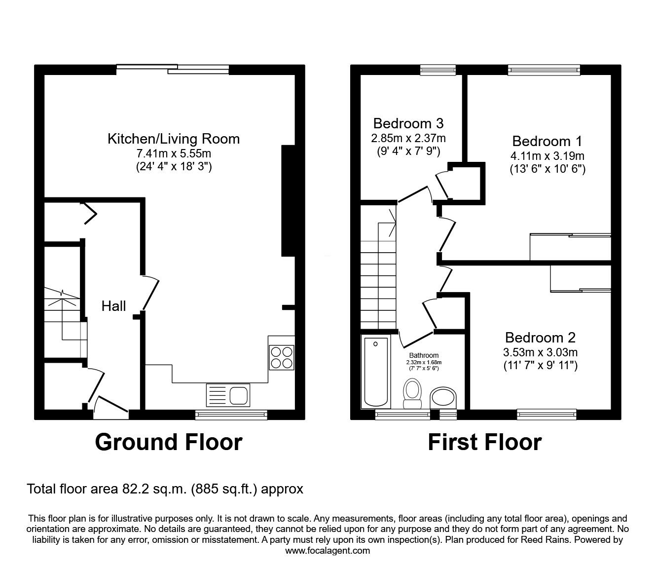 Floorplan of 3 bedroom Mid Terrace House to rent, West King Street, Salford, Greater Manchester, M3
