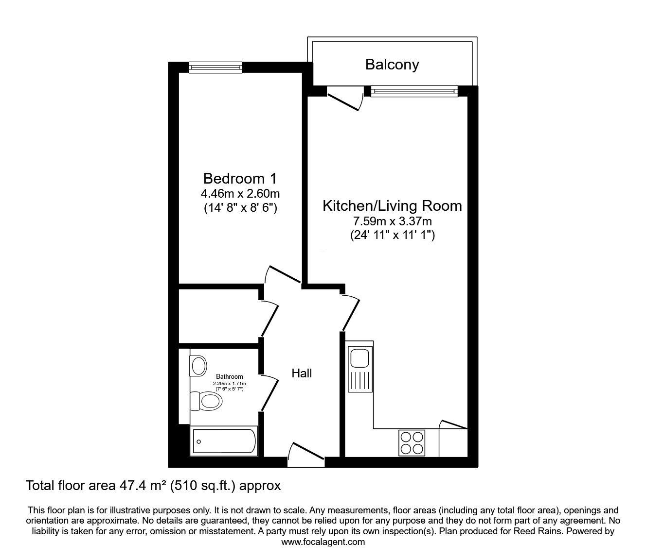 Floorplan of 1 bedroom  Flat to rent, Harrison Street, Manchester, Greater Manchester, M4